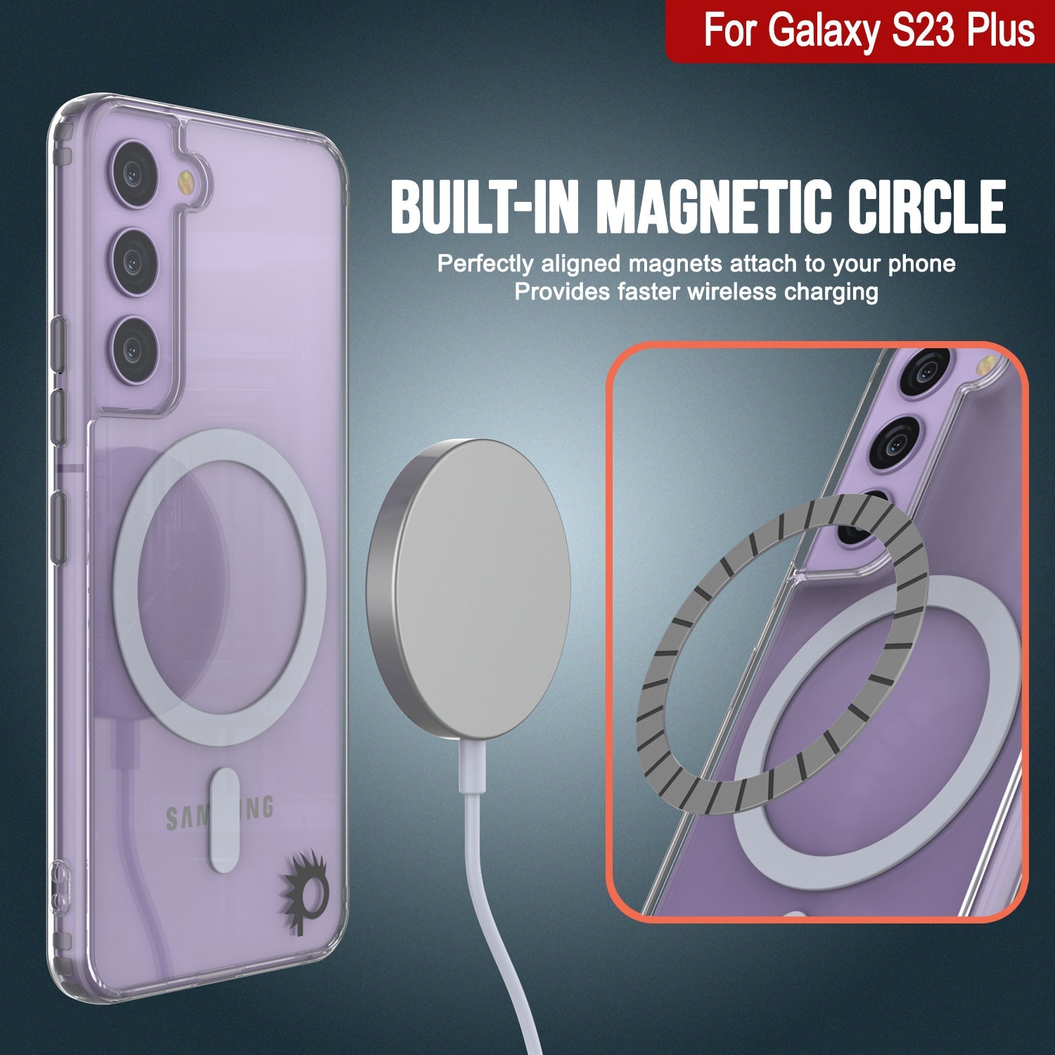 Capa de carregamento sem fio magnética Punkcase Galaxy S23 Plus [Série ClearMag]
