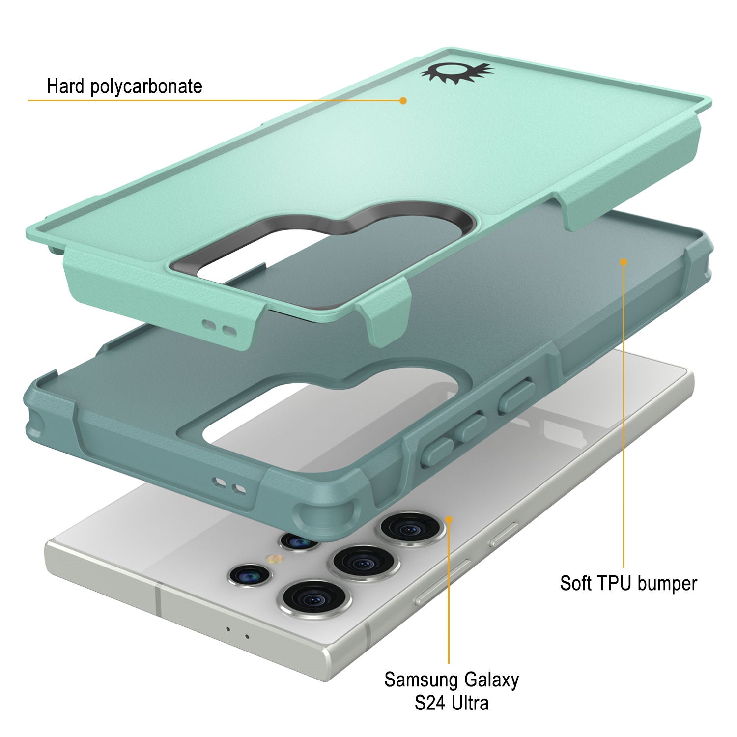 PunkCase Galaxy S24 Ultra Case, [Spartan 2.0 Series] Clear Rugged Heavy Duty Cover [Teal]