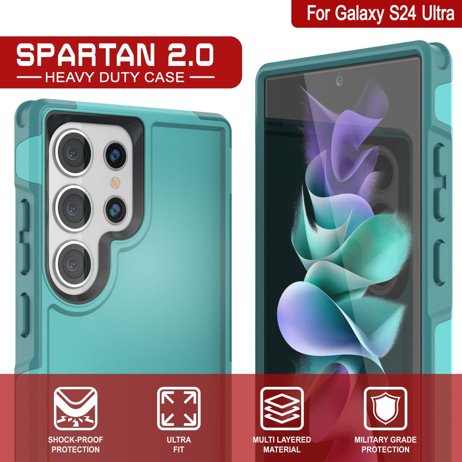 PunkCase Galaxy S24 Ultra Case, [Spartan 2.0 Series] Clear Rugged Heavy Duty Cover [Light Blue]