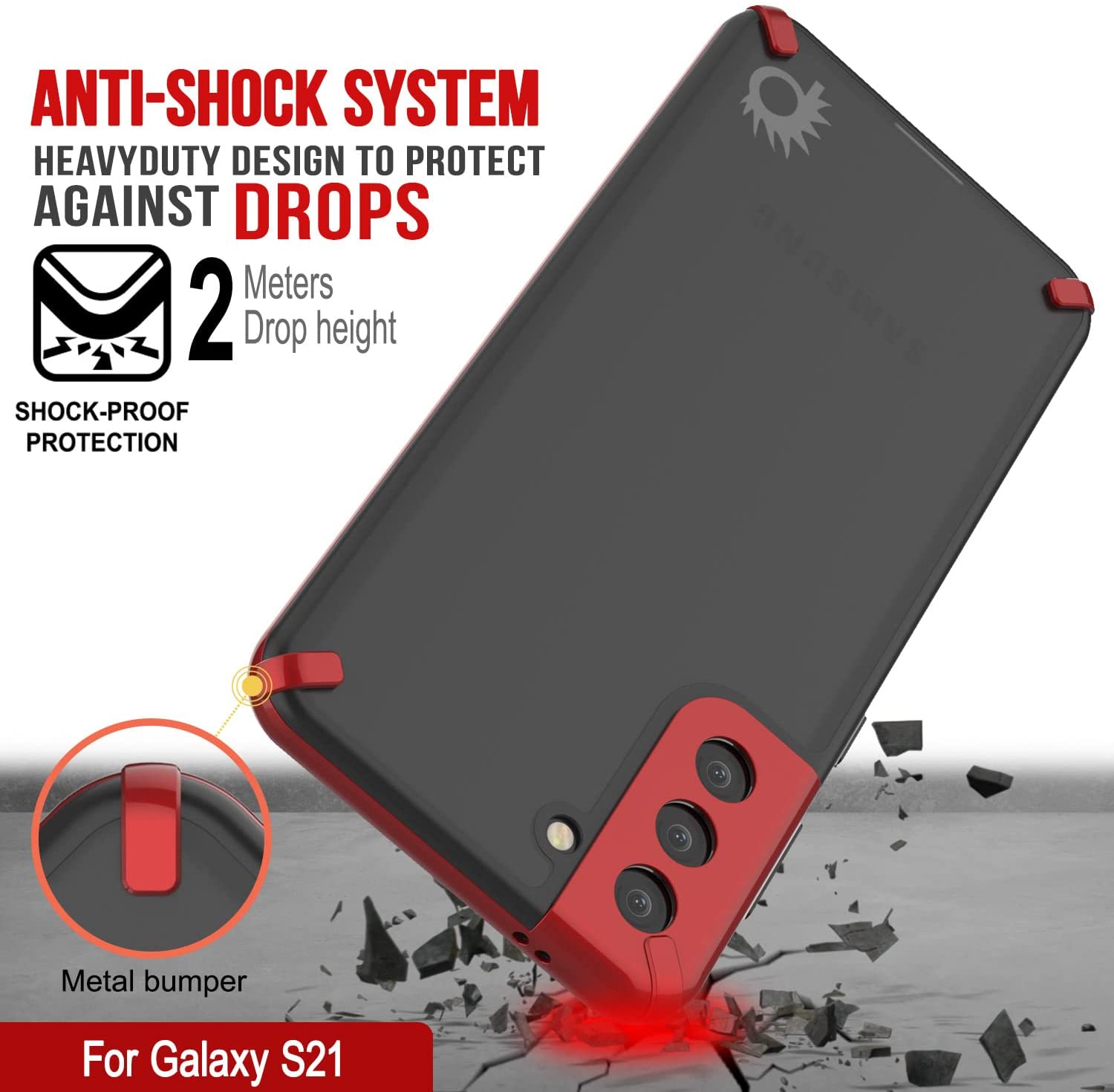 Capa Punkcase Galaxy S21 [Série Mirage] Capa resistente para telemóvel (Vermelho)