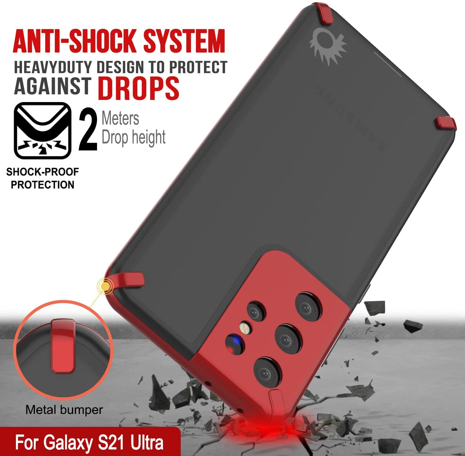 Capa Punkcase Galaxy S21 Ultra [Série Mirage] Capa de telemóvel resistente (Vermelha)