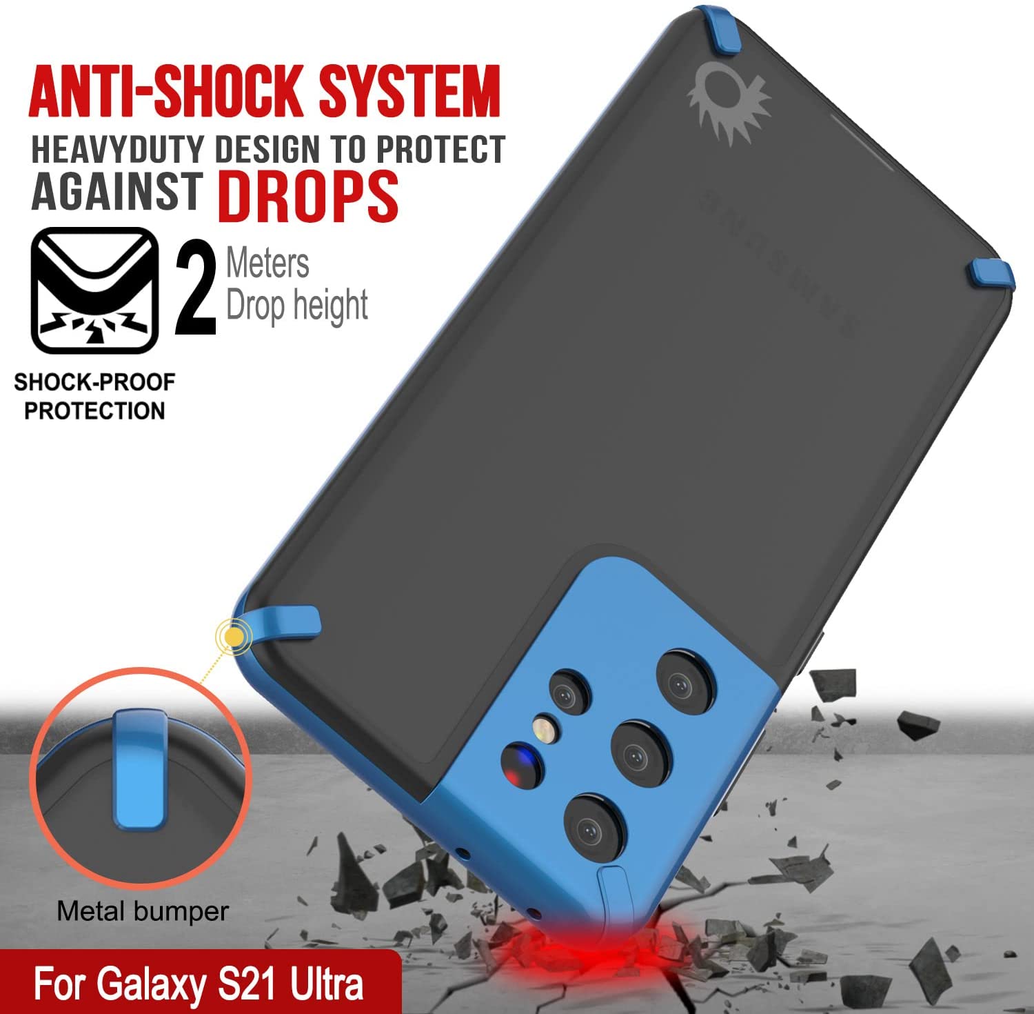 Capa Punkcase Galaxy S21 Ultra [Série Mirage] Capa de Celular Resistente (Azul)