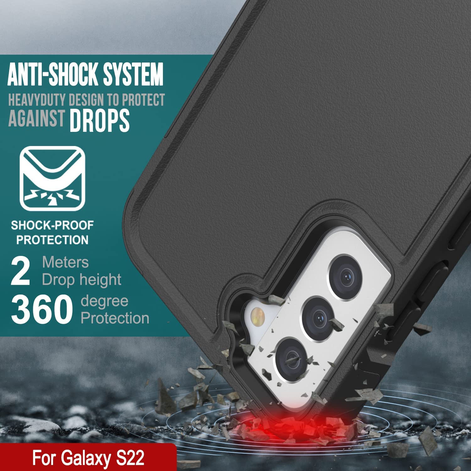 Capa PunkCase Galaxy S22, Série Spartan 2.0, Resistente Transparente e Robusta [Preto]