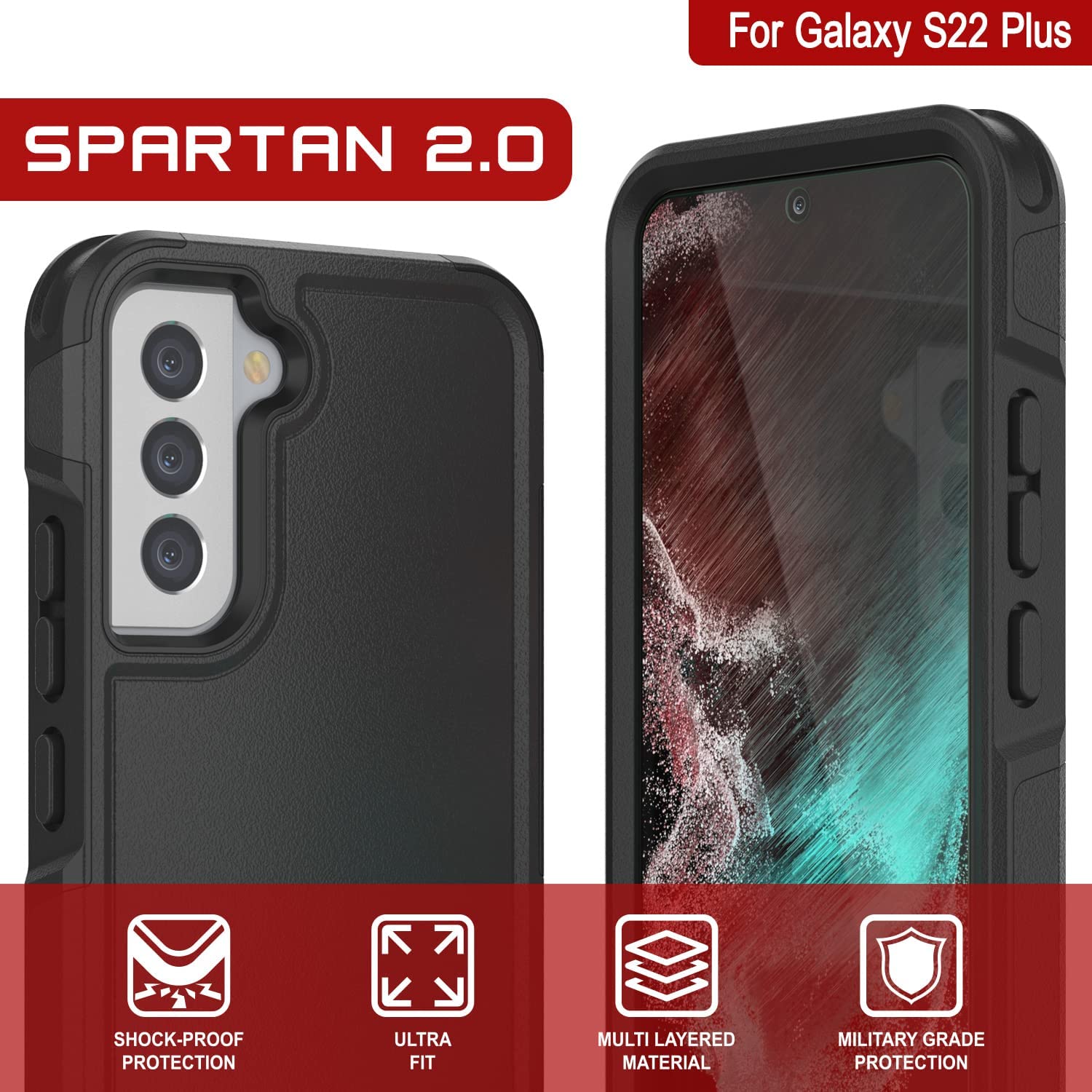 Capa PunkCase Galaxy S22+ Plus, Série Spartan 2.0 Transparente Resistente e Resistente [Preto]