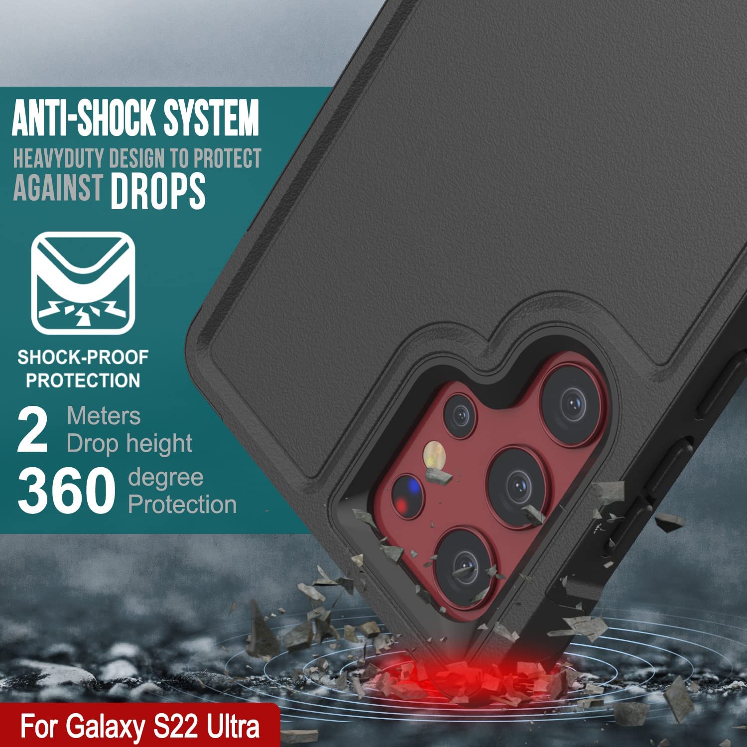 Capa PunkCase Galaxy S22 Ultra, Série Spartan 2.0 Transparente Resistente e Resistente [Preto]