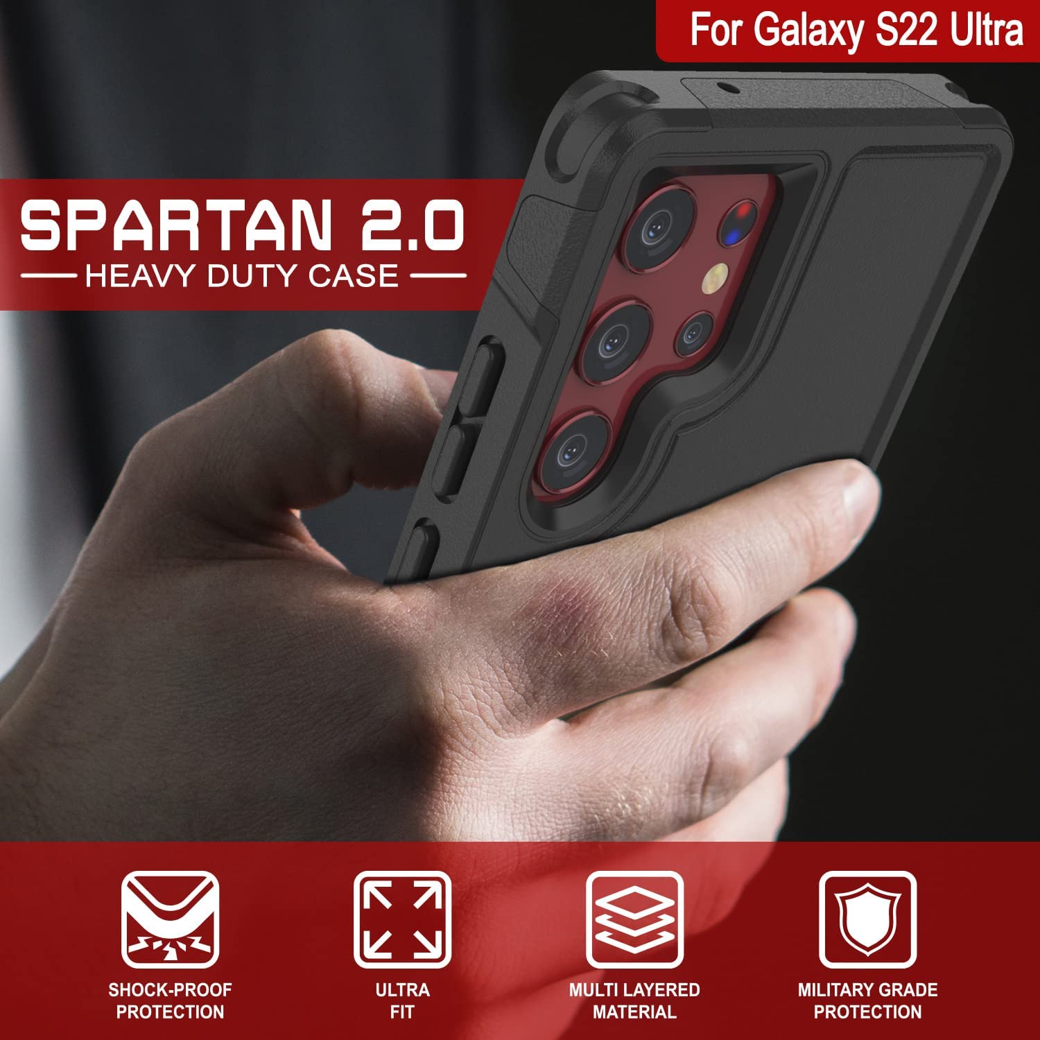 Capa PunkCase Galaxy S22 Ultra, Série Spartan 2.0 Transparente Resistente e Resistente [Preto]