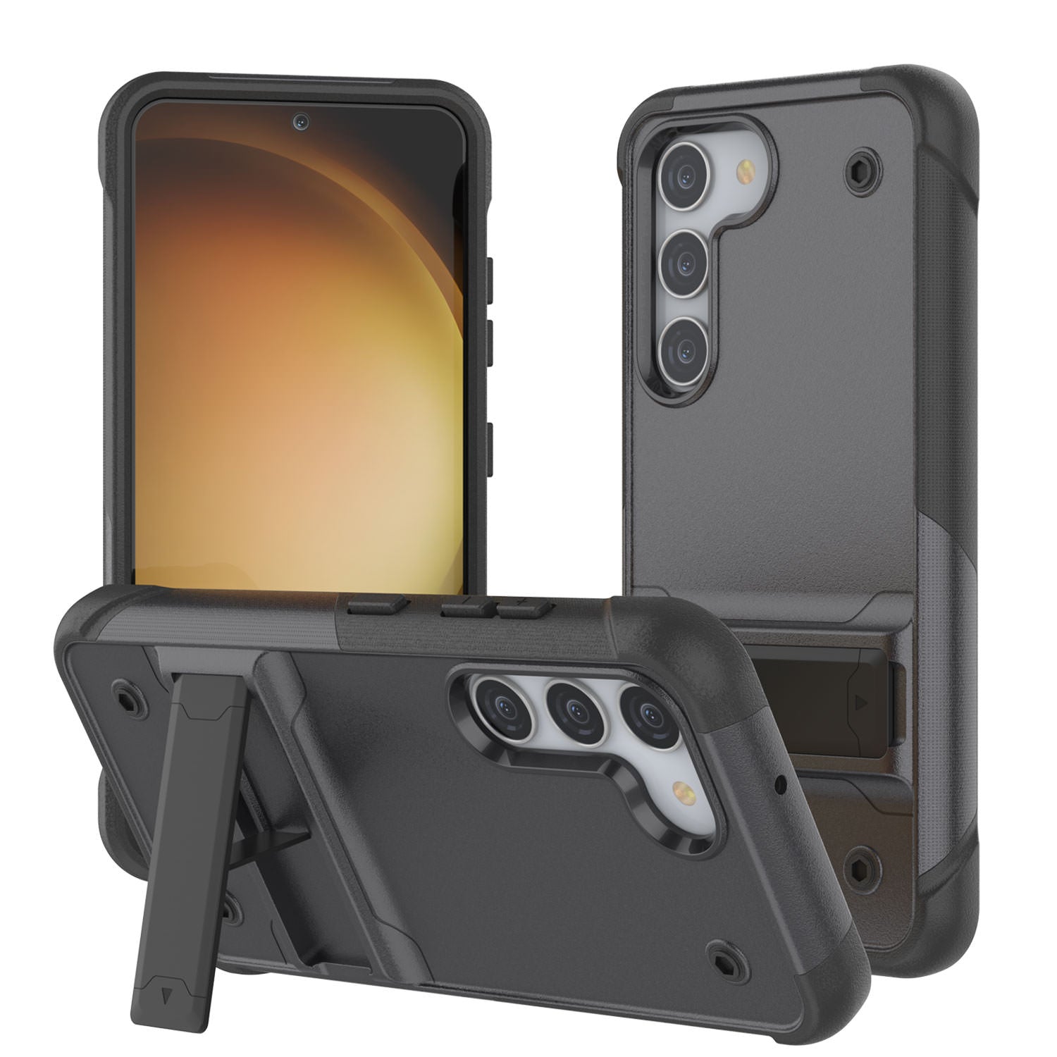 Capa Punkcase Galaxy S23 [Série Reliance] Capa Híbrida Protetora com Grau Militar e Suporte Integrado [Cinza-Preto]