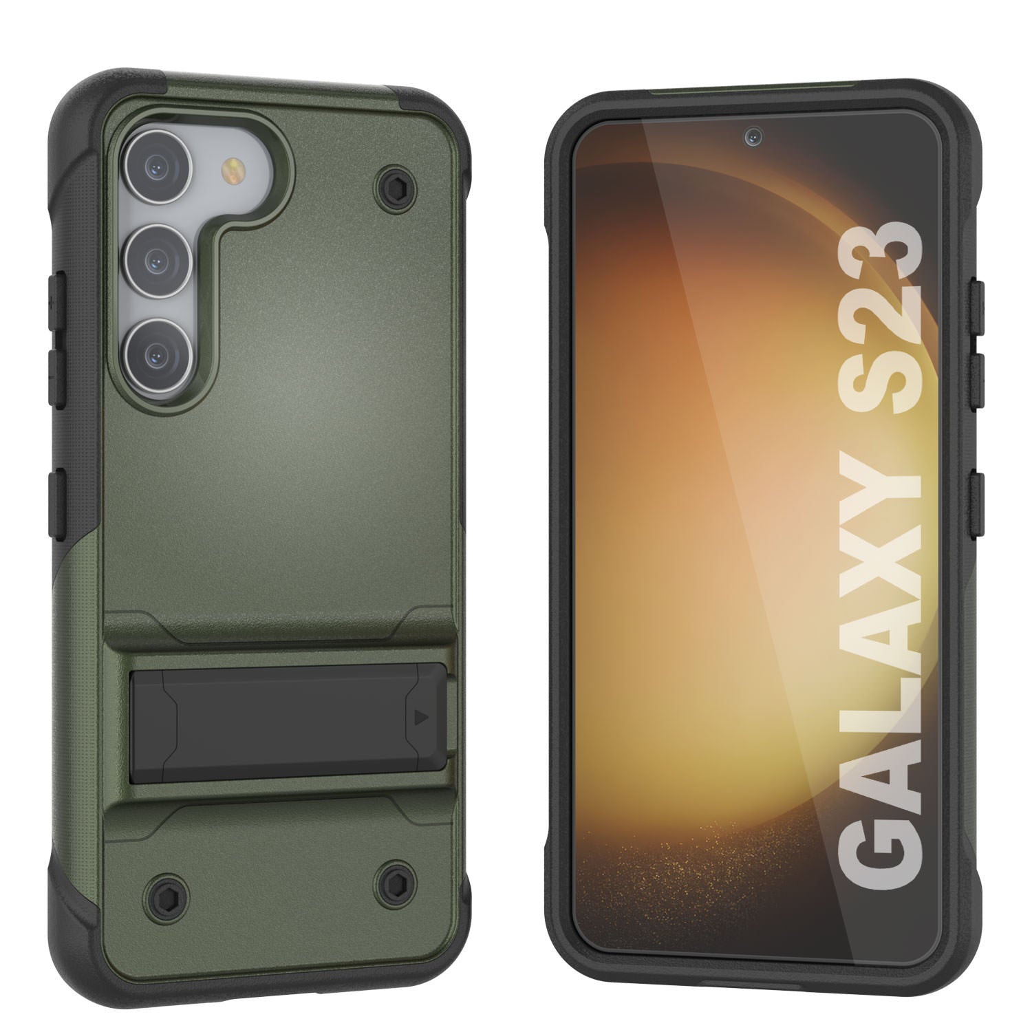 Capa Punkcase Galaxy S23 [Série Reliance] Capa híbrida protetora de nível militar com suporte integrado [Verde Exército-Preto]