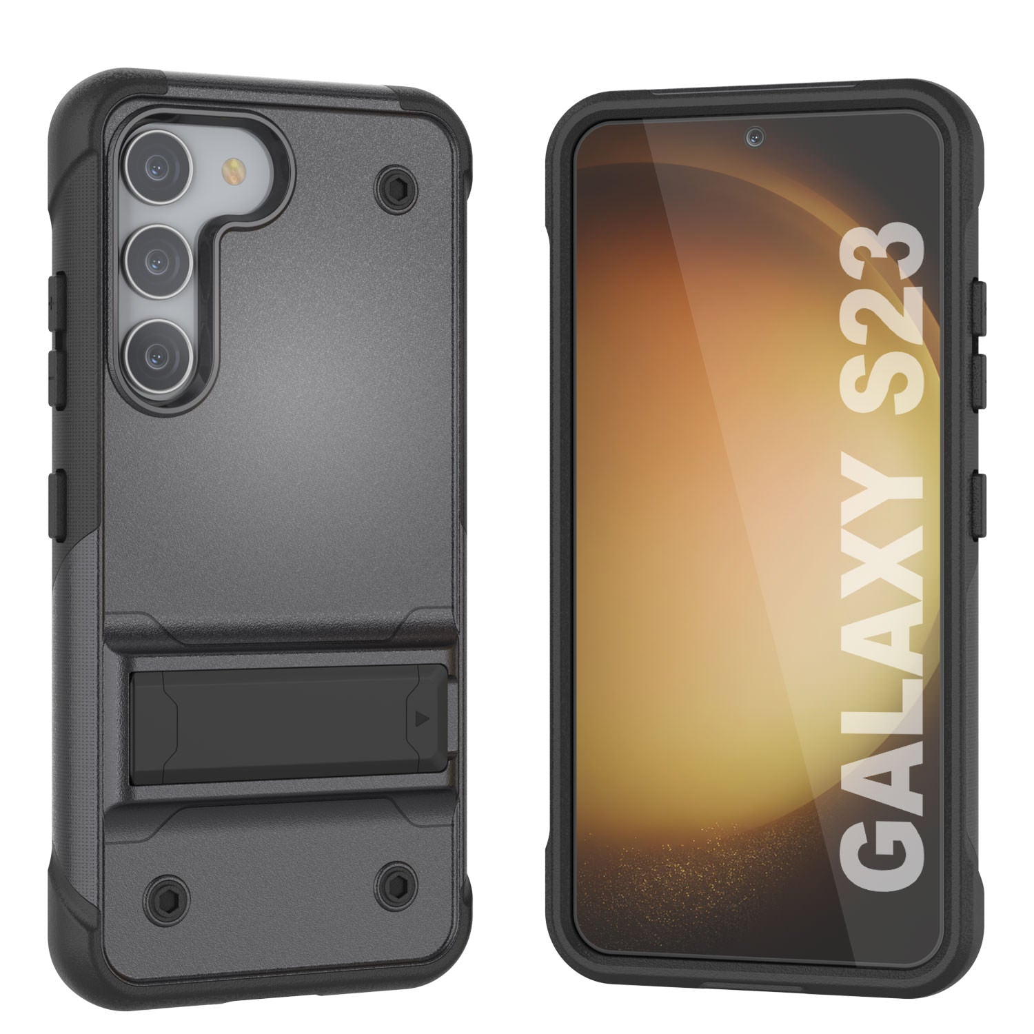 Capa Punkcase Galaxy S23 [Série Reliance] Capa Híbrida Protetora com Grau Militar e Suporte Integrado [Cinza-Preto]