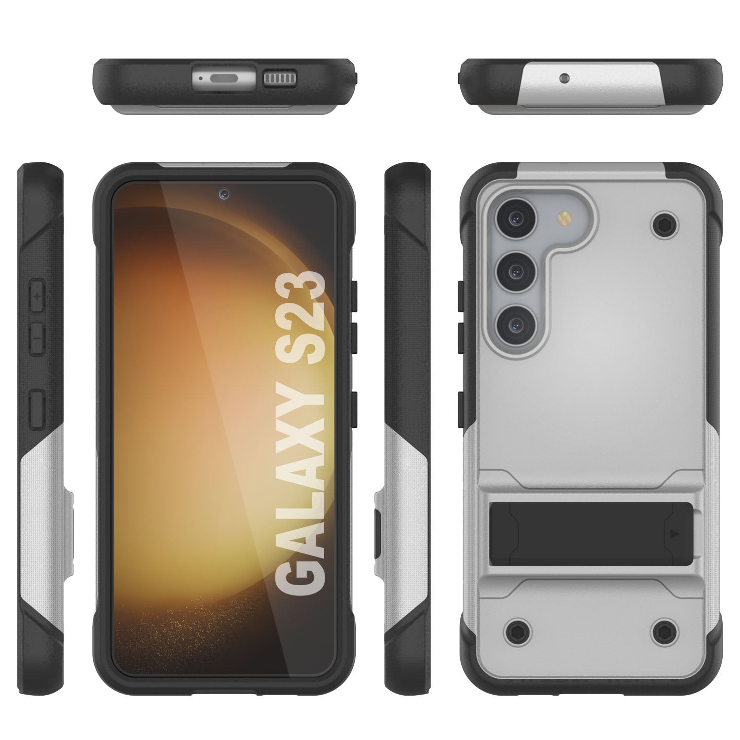 Capa Punkcase Galaxy S23 [Série Dependência] Capa Híbrida Protetora de Grau Militar com Suporte Incorporado [Branco-Preto]
