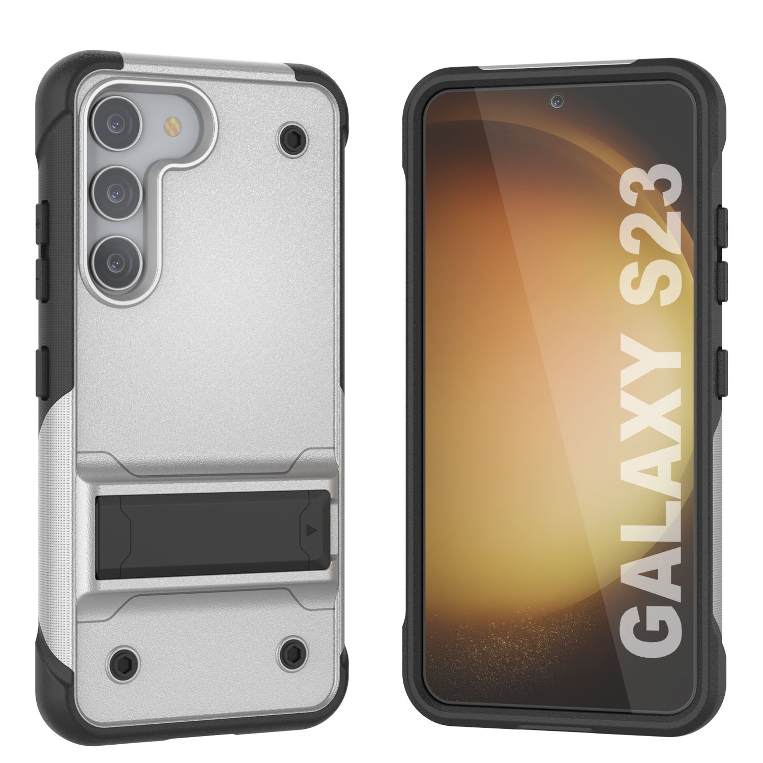 Capa Punkcase Galaxy S23 [Série Dependência] Capa Híbrida Protetora de Grau Militar com Suporte Incorporado [Branco-Preto]