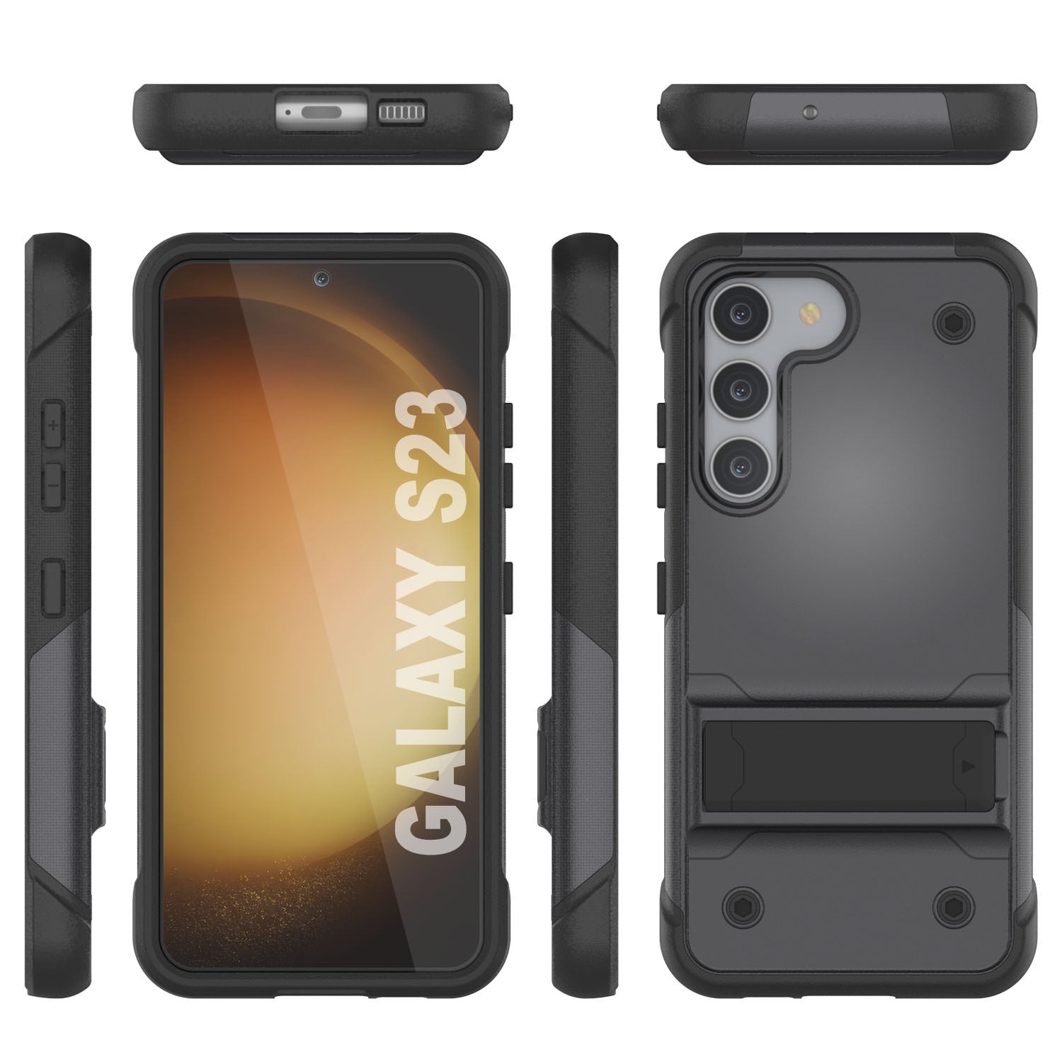 Capa Punkcase Galaxy S23 [Série Reliance] Capa Híbrida Protetora com Grau Militar e Suporte Integrado [Cinza-Preto]