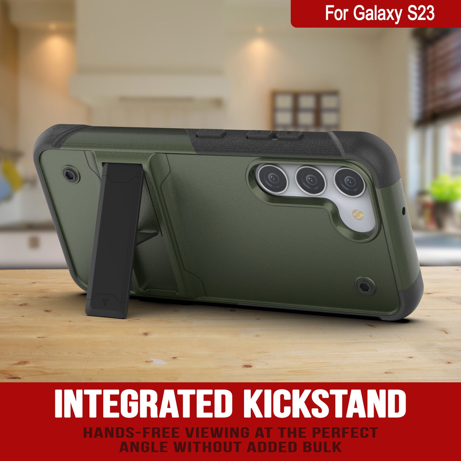 Capa Punkcase Galaxy S23 [Série Reliance] Capa híbrida protetora de nível militar com suporte integrado [Verde Exército-Preto]