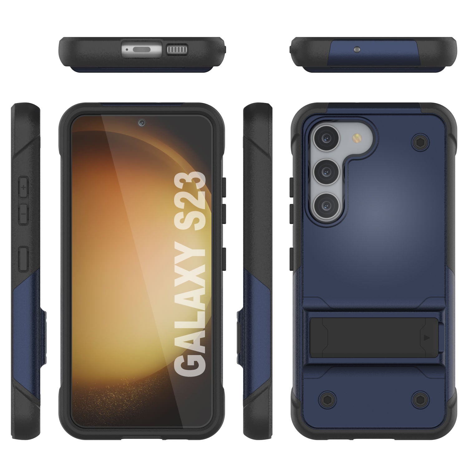 Capa Punkcase Galaxy S23 [Série Reliance] Cobertura Híbrida de Grau Militar Protetora com Suporte Incorporado [Marinho-Preto]