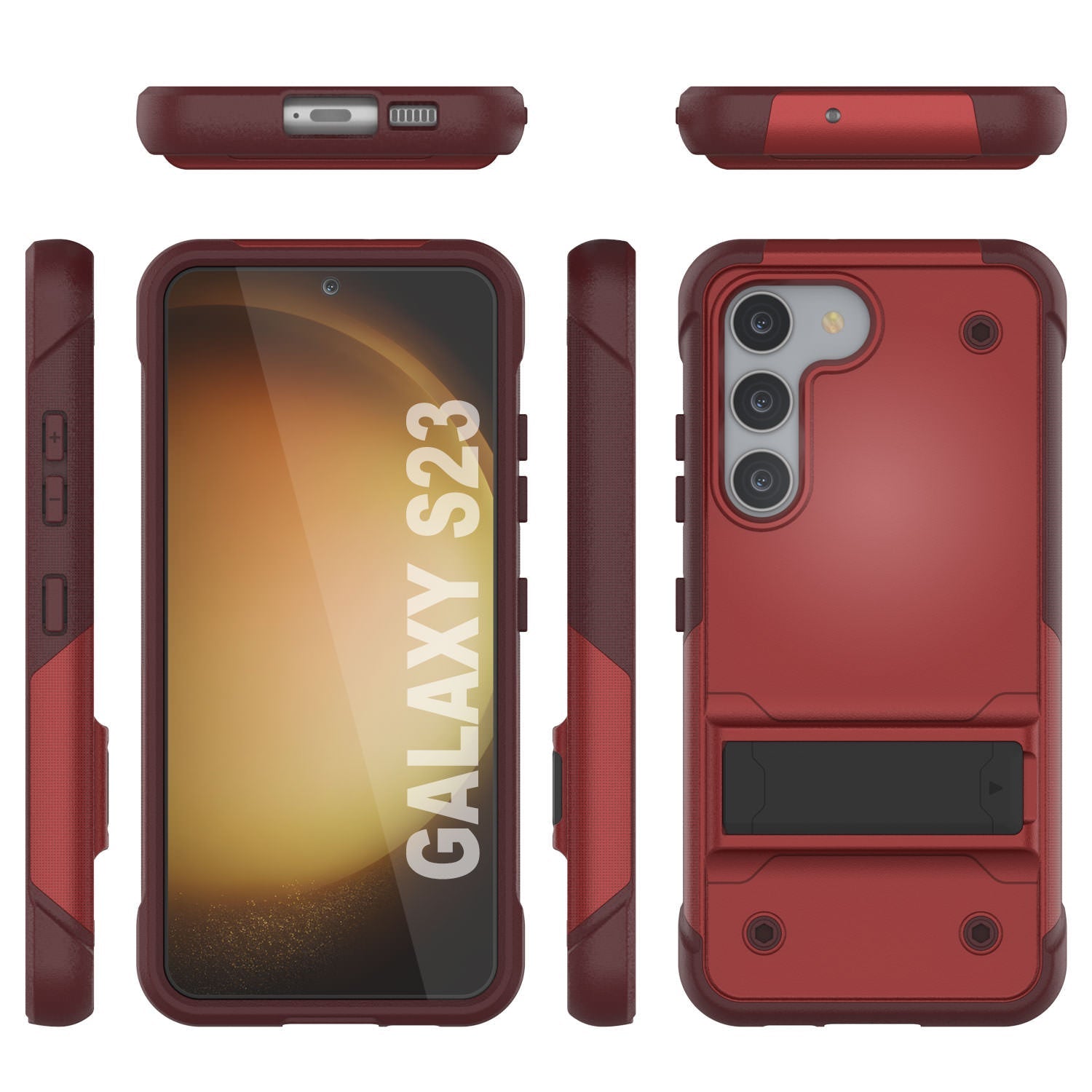 Capa Punkcase Galaxy S23 [Série Reliance] Capa Híbrida Protetora de Grau Militar com Suporte Embutido [Vermelho-Rosa]