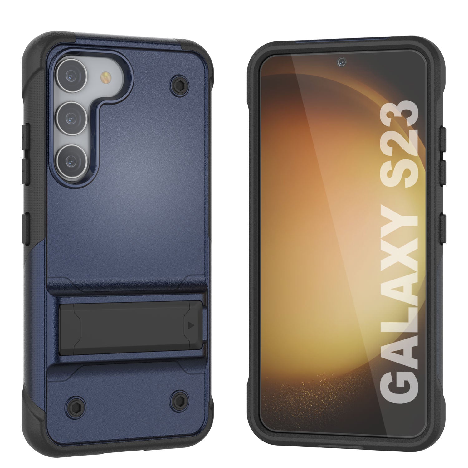 Capa Punkcase Galaxy S23 [Série Reliance] Cobertura Híbrida de Grau Militar Protetora com Suporte Incorporado [Marinho-Preto]