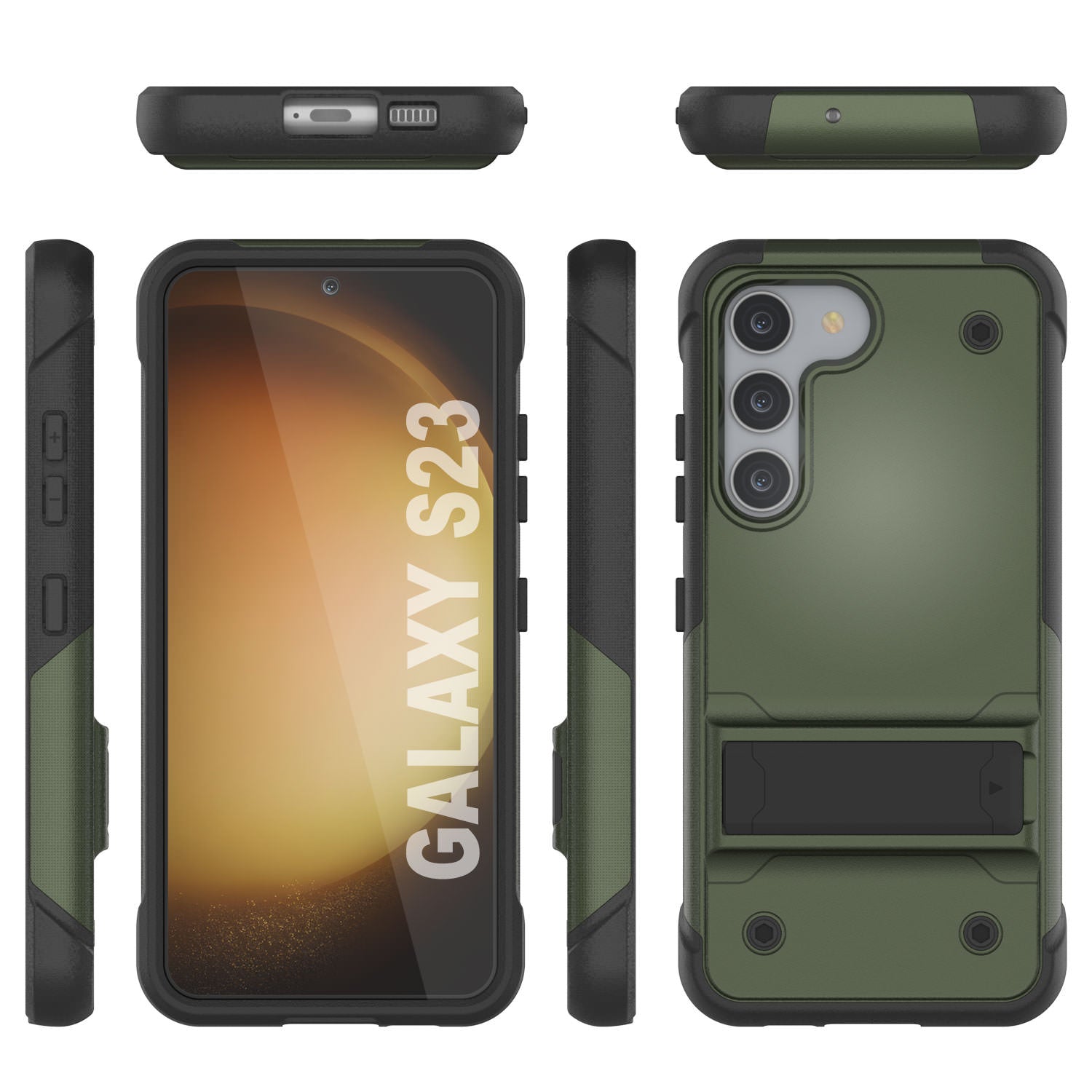Capa Punkcase Galaxy S23 [Série Reliance] Capa híbrida protetora de nível militar com suporte integrado [Verde Exército-Preto]