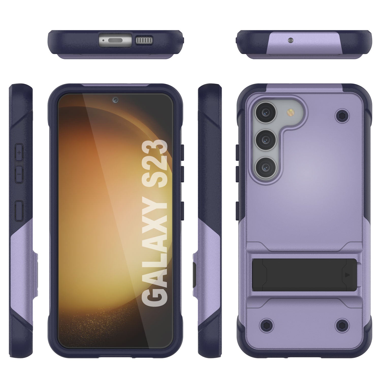 Punkcase Capa para Galaxy S23 [Série Reliance] Capa Híbrida Protetora de Grau Militar com Suporte Integrado [Roxo-Marinho]