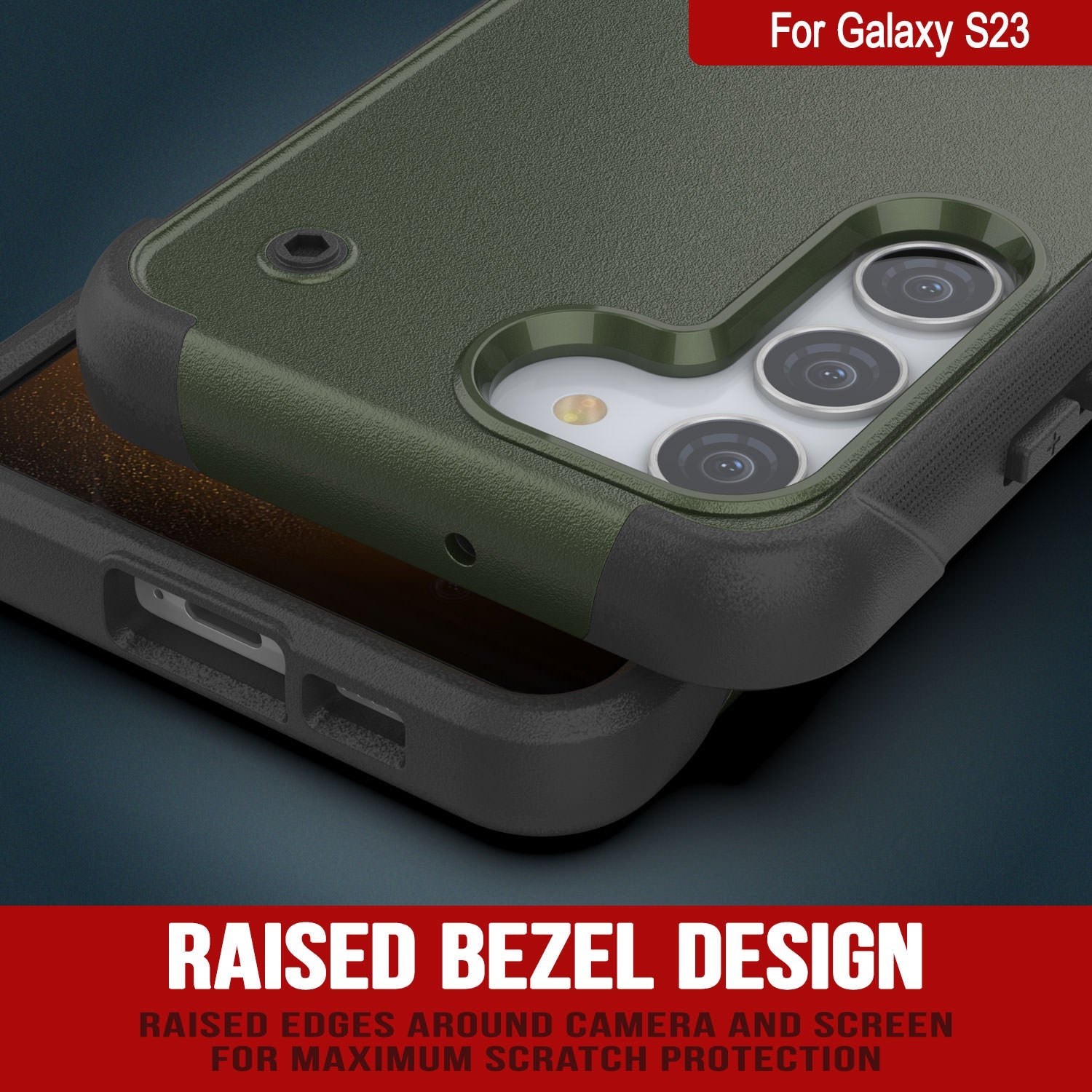 Capa Punkcase Galaxy S23 [Série Reliance] Capa híbrida protetora de nível militar com suporte integrado [Verde Exército-Preto]