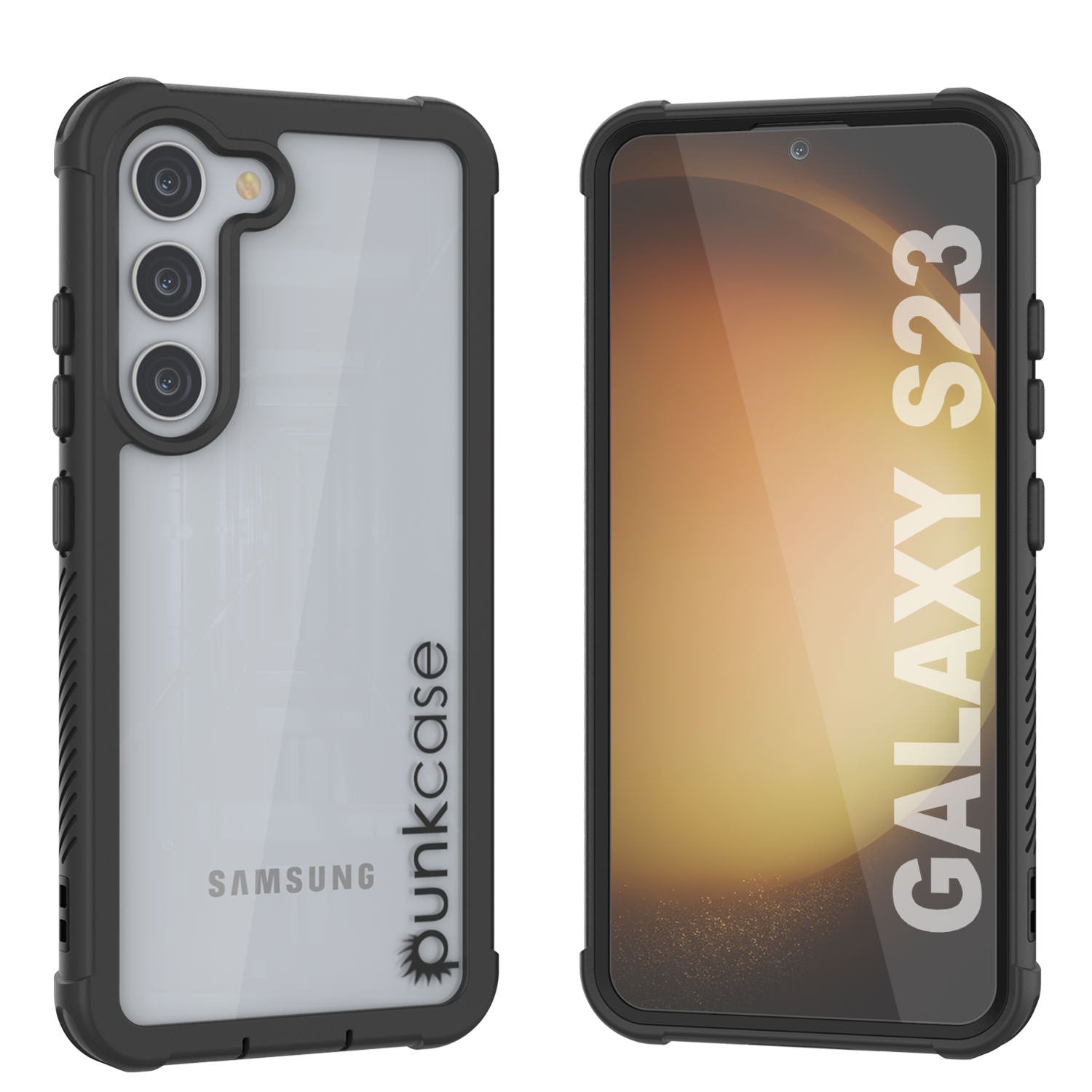 Capa PunkCase Galaxy S23, Série Espartana, Capa Resistente Transparente de Alta Resistência [Preto]