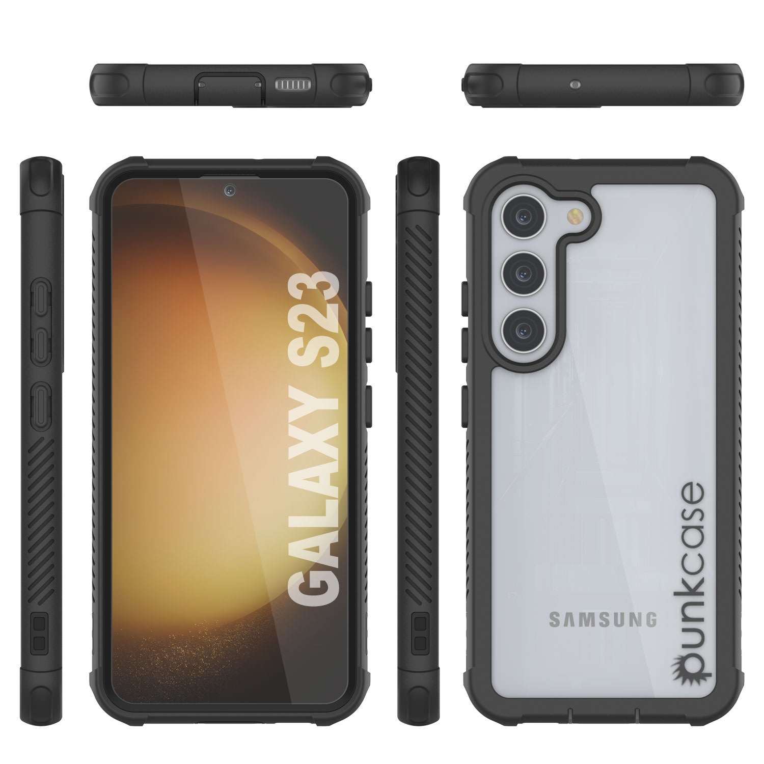 Capa PunkCase Galaxy S23, Série Espartana, Capa Resistente Transparente de Alta Resistência [Preto]