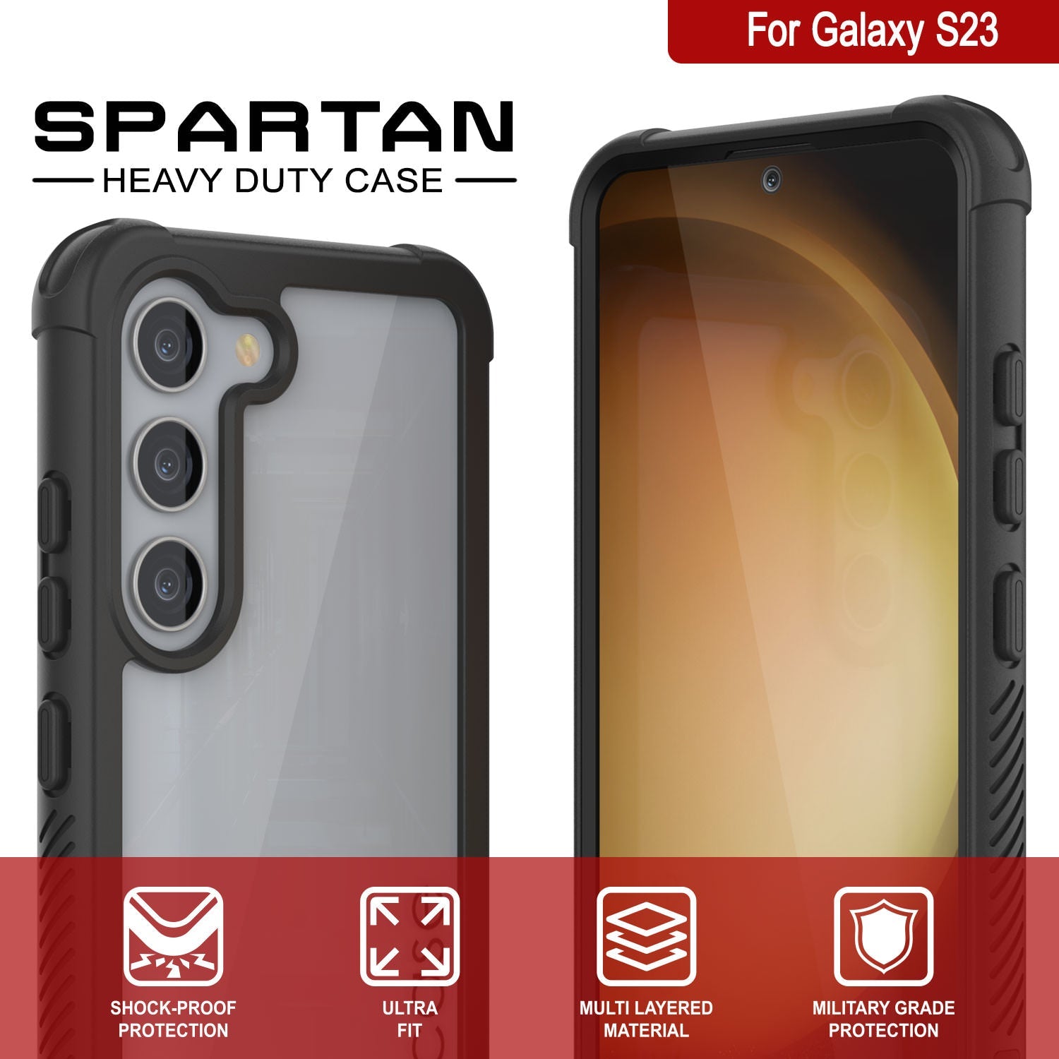 Capa PunkCase Galaxy S23, Série Espartana, Capa Resistente Transparente de Alta Resistência [Preto]