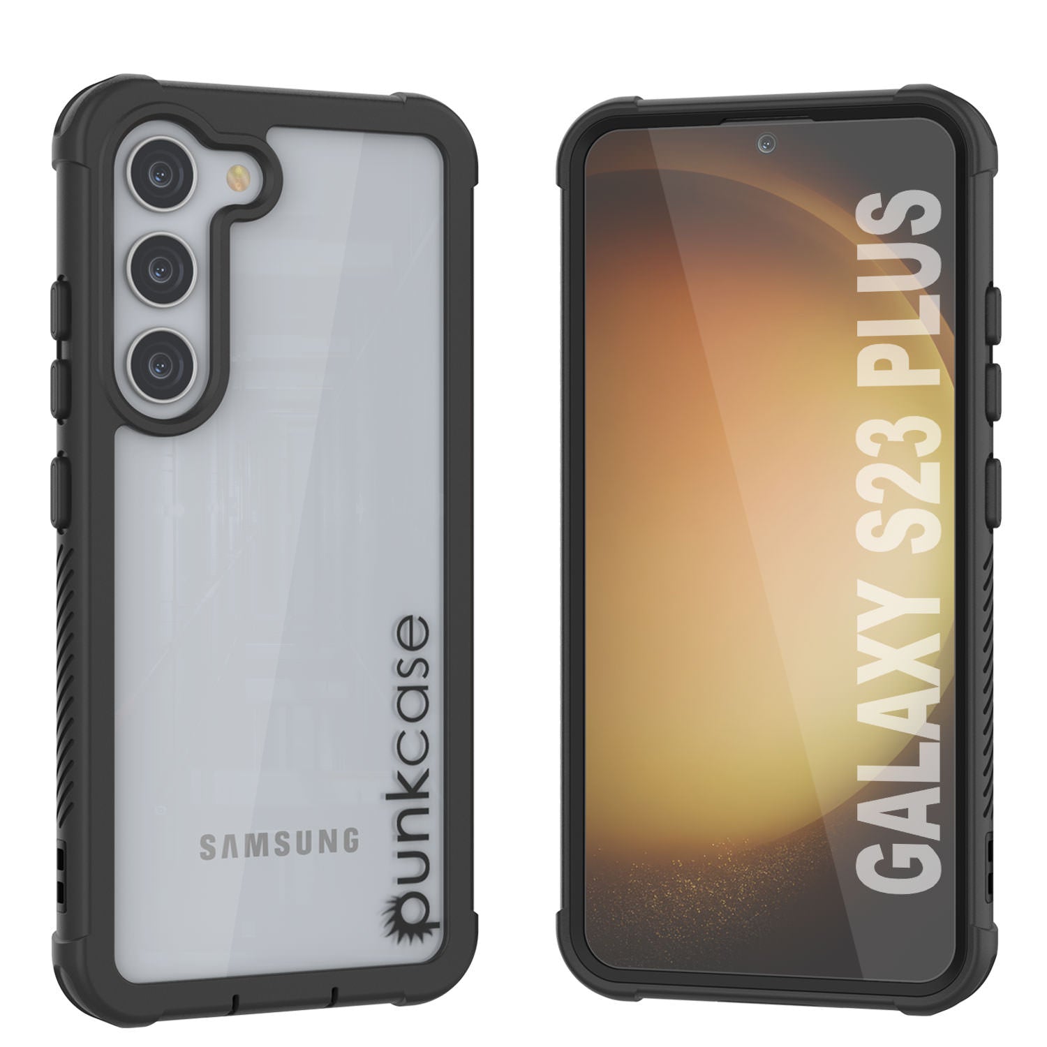 Capa PunkCase Galaxy S23+ Plus, Série Espartana, Capa Resistente Transparente de Alta Resistência [Preto]