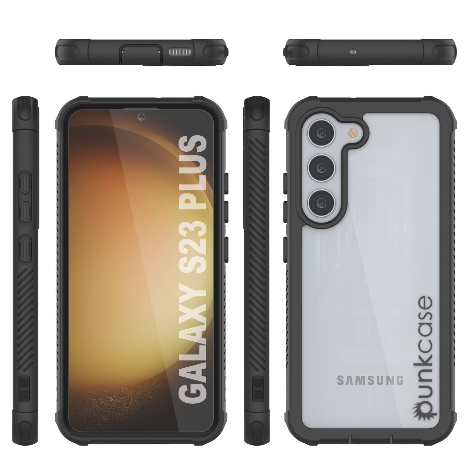 Capa PunkCase Galaxy S23+ Plus, Série Espartana, Capa Resistente Transparente de Alta Resistência [Preto]