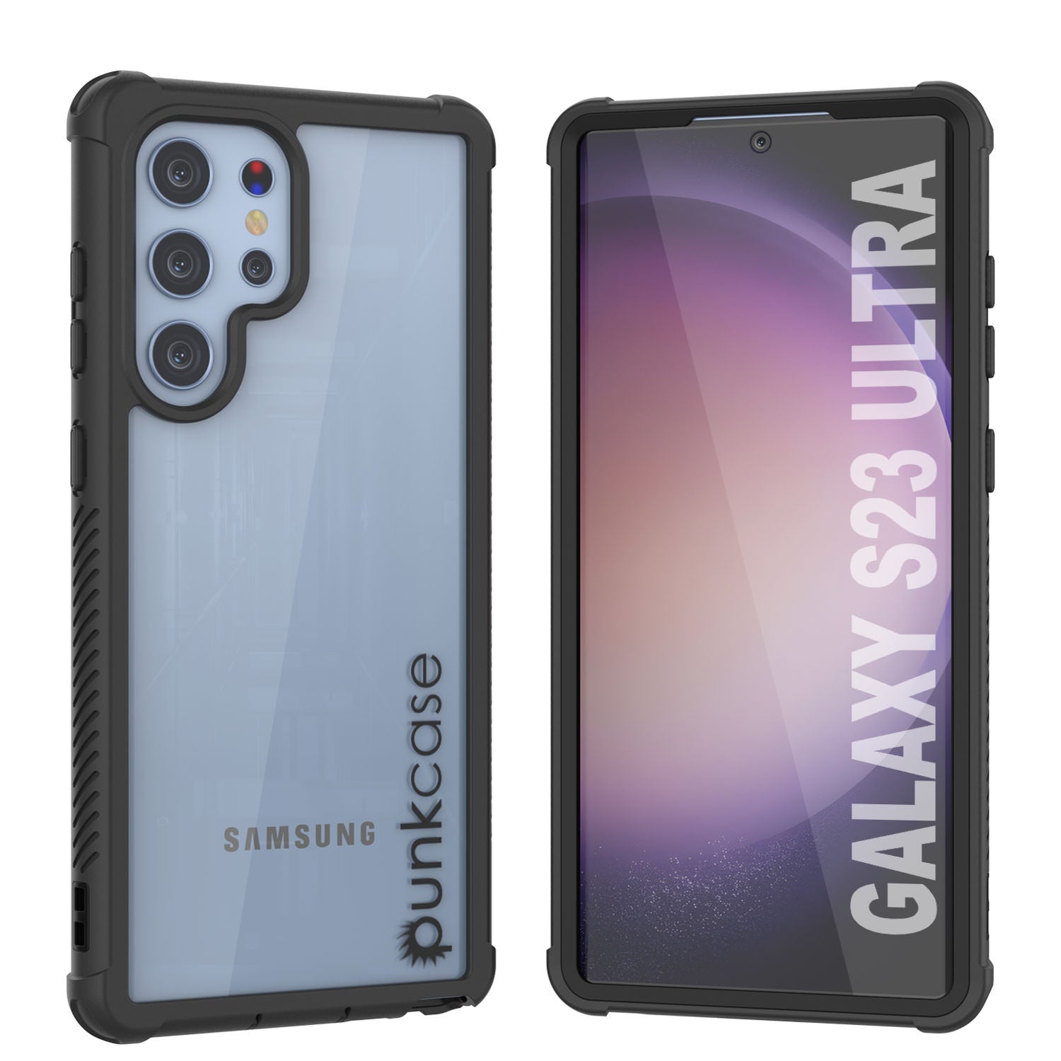 Capa PunkCase Galaxy S23 Ultra, [Série Spartan] Transparente Resistente com Cobertura Pesada [Preto]