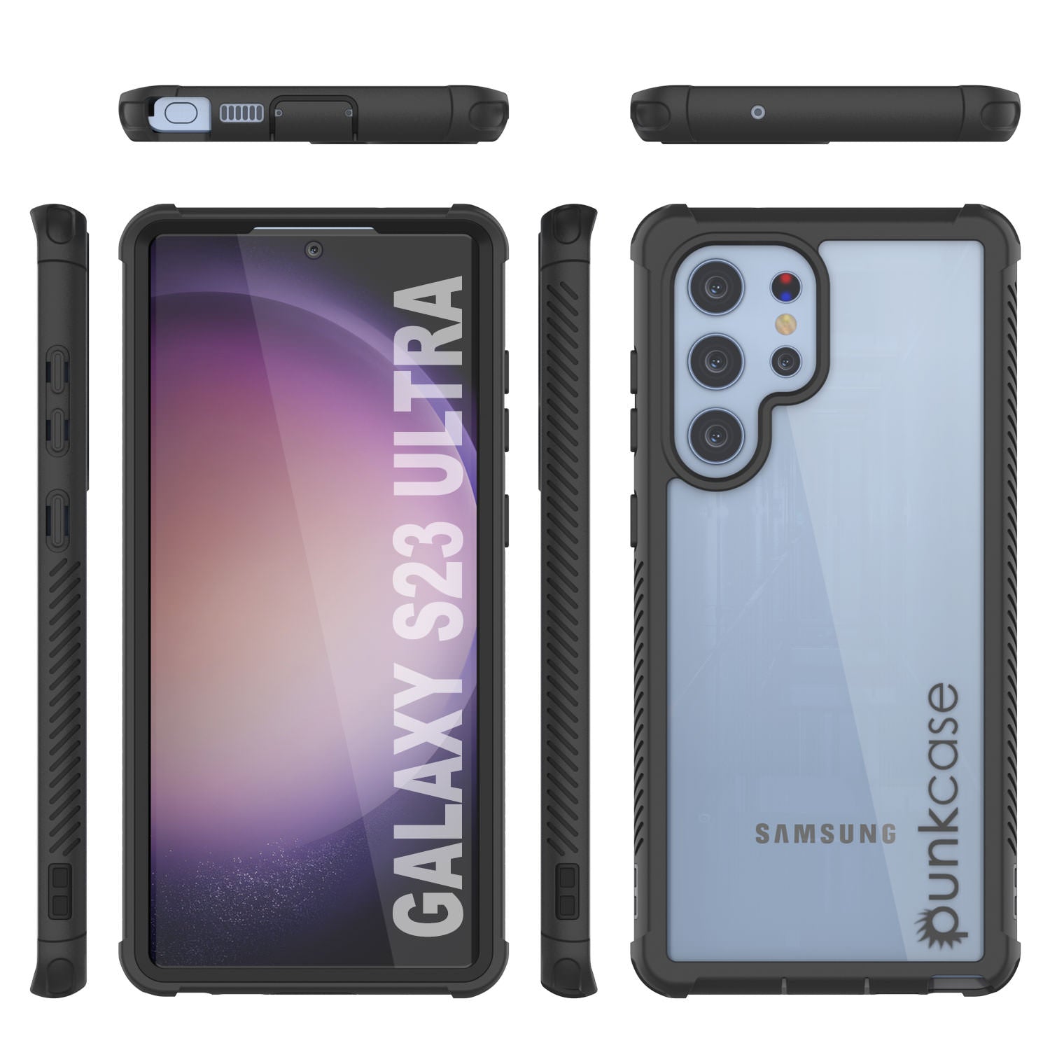 Capa PunkCase Galaxy S23 Ultra, [Série Spartan] Transparente Resistente com Cobertura Pesada [Preto]