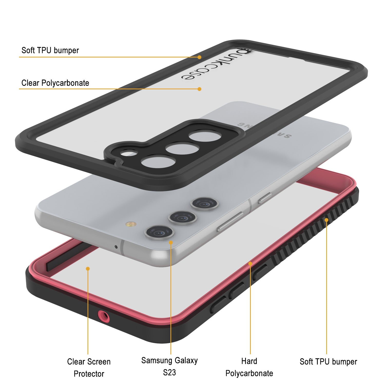 Galaxy S23 FE Water/ Shock/ Snowproof [Extreme Series] Slim Screen Protector Case [Pink]