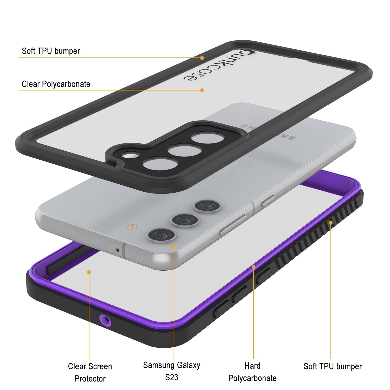 Galaxy S23 FE Water/ Shockproof [Extreme Series] Slim Screen Protector Case [Purple]