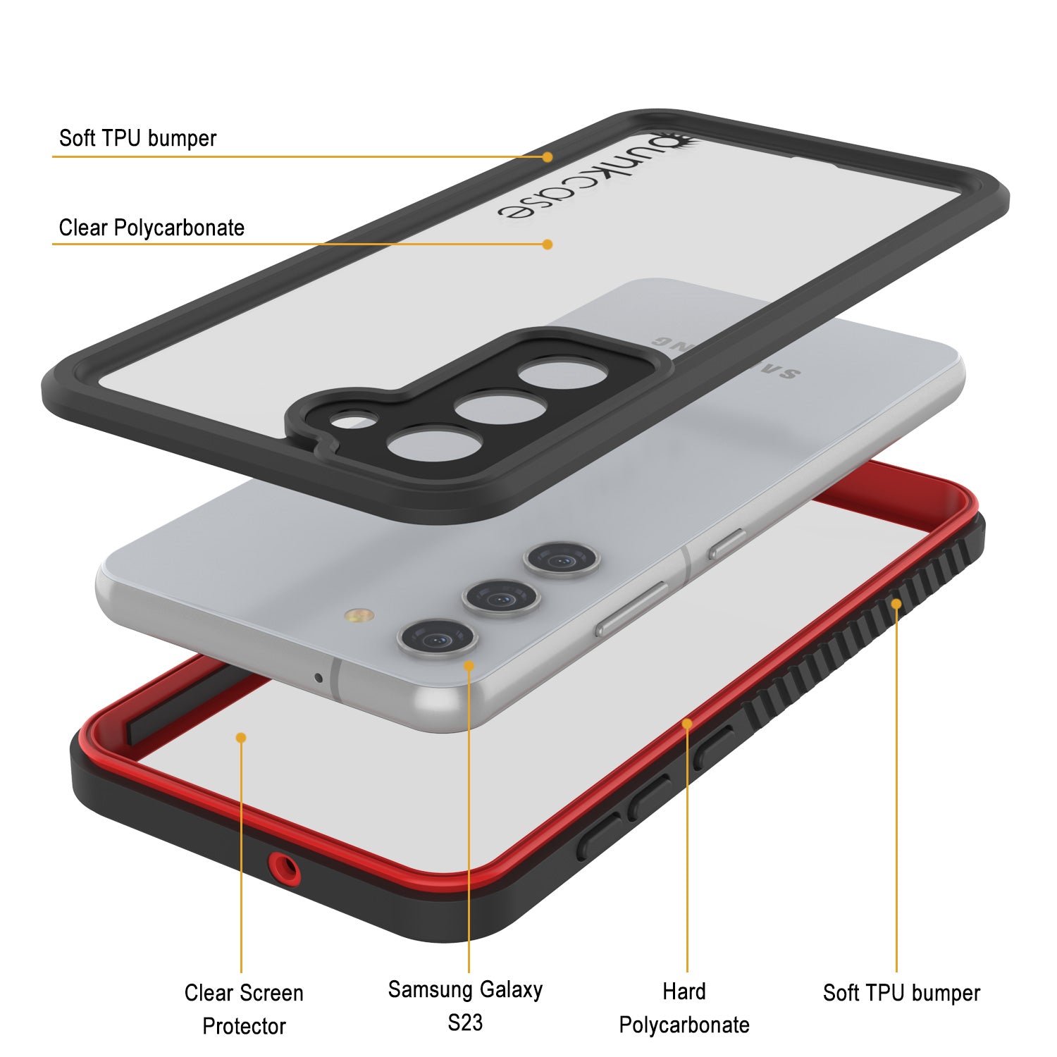 Galaxy S23 FE Water/ Shock/ Snowproof [Extreme Series] Slim Screen Protector Case [Red]