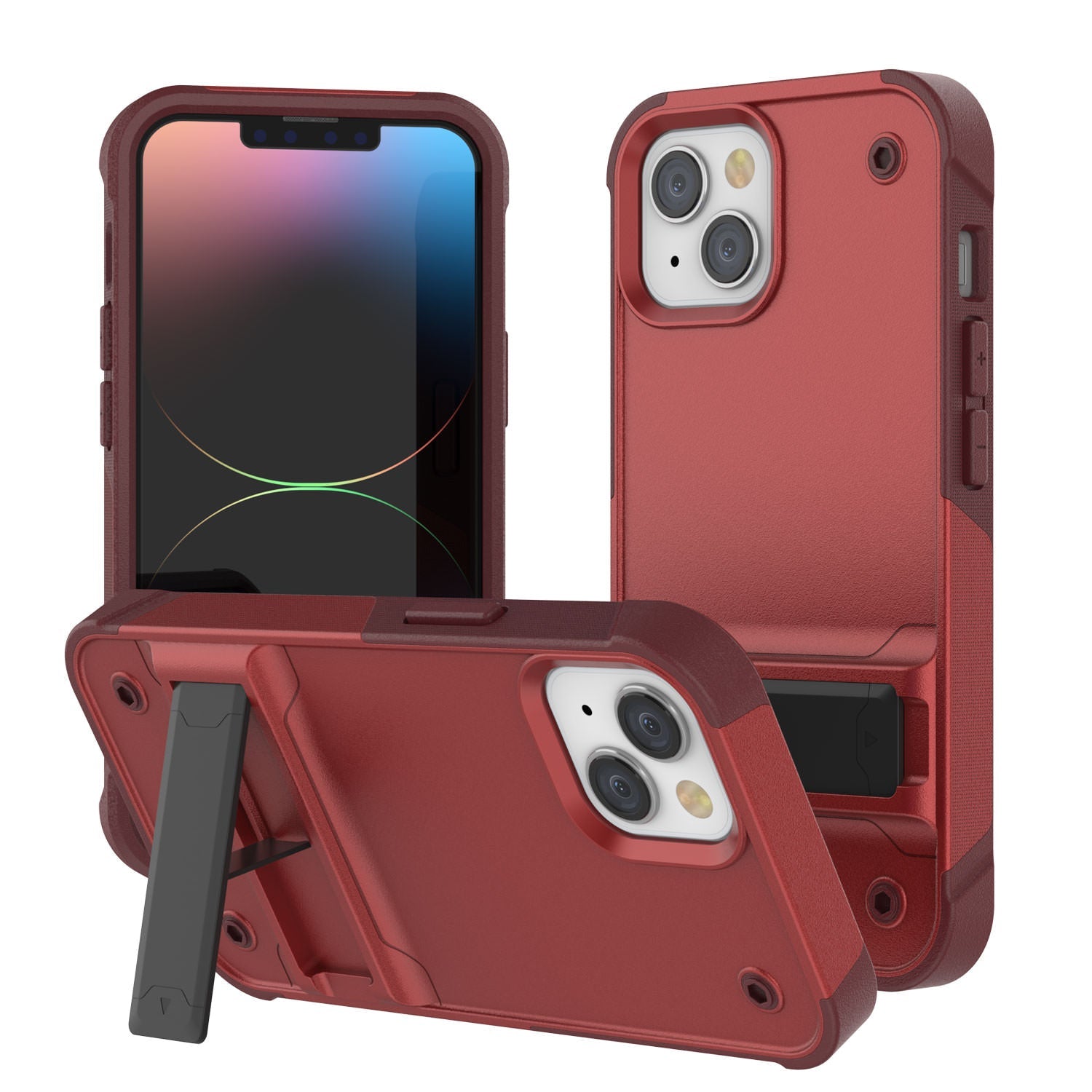 Capa Punkcase iPhone 14 Plus [Série Reliance] Capa híbrida protetora de grau militar com suporte embutido [Vermelho-Rosa]