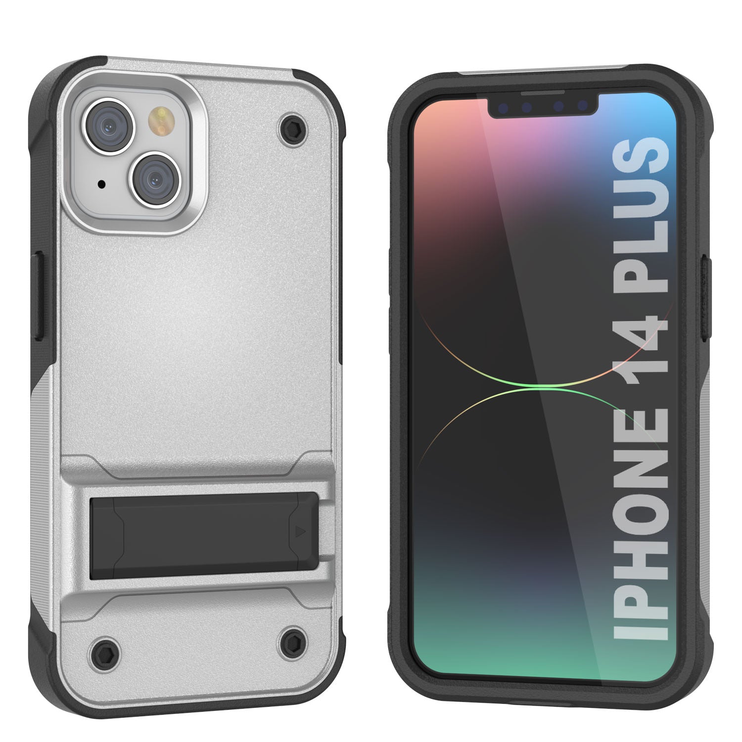 Capa Punkcase para iPhone 14 Plus [Série Reliance] Cobertura Híbrida Protetora de Grau Militar com Suporte Embutido [Branco-Preto]