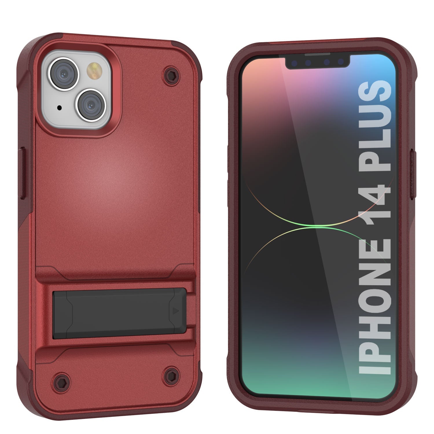 Capa Punkcase iPhone 14 Plus [Série Reliance] Capa híbrida protetora de grau militar com suporte embutido [Vermelho-Rosa]