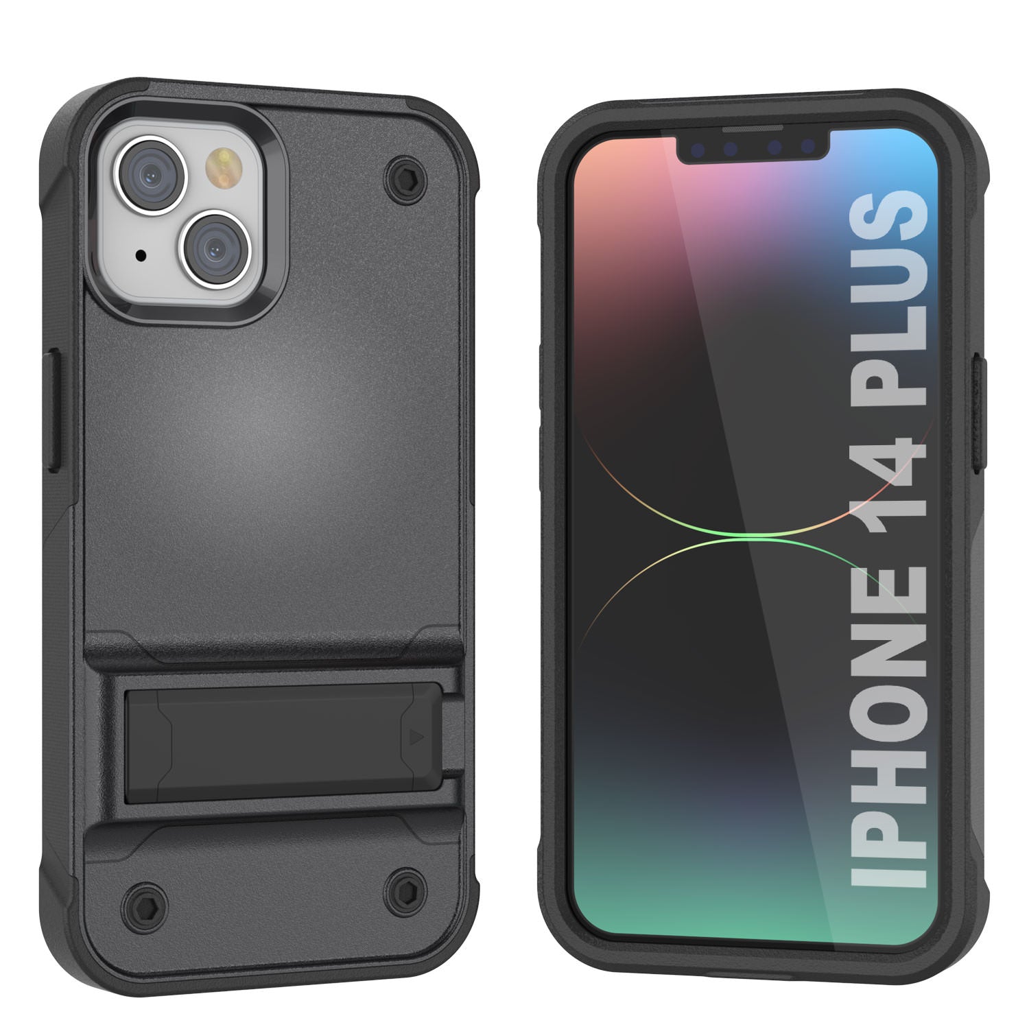 Capa Punkcase para iPhone 14 Plus [Série Reliance] Cobertura Híbrida Protetora de Grau Militar com Suporte Embutido [Cinza-Preto]
