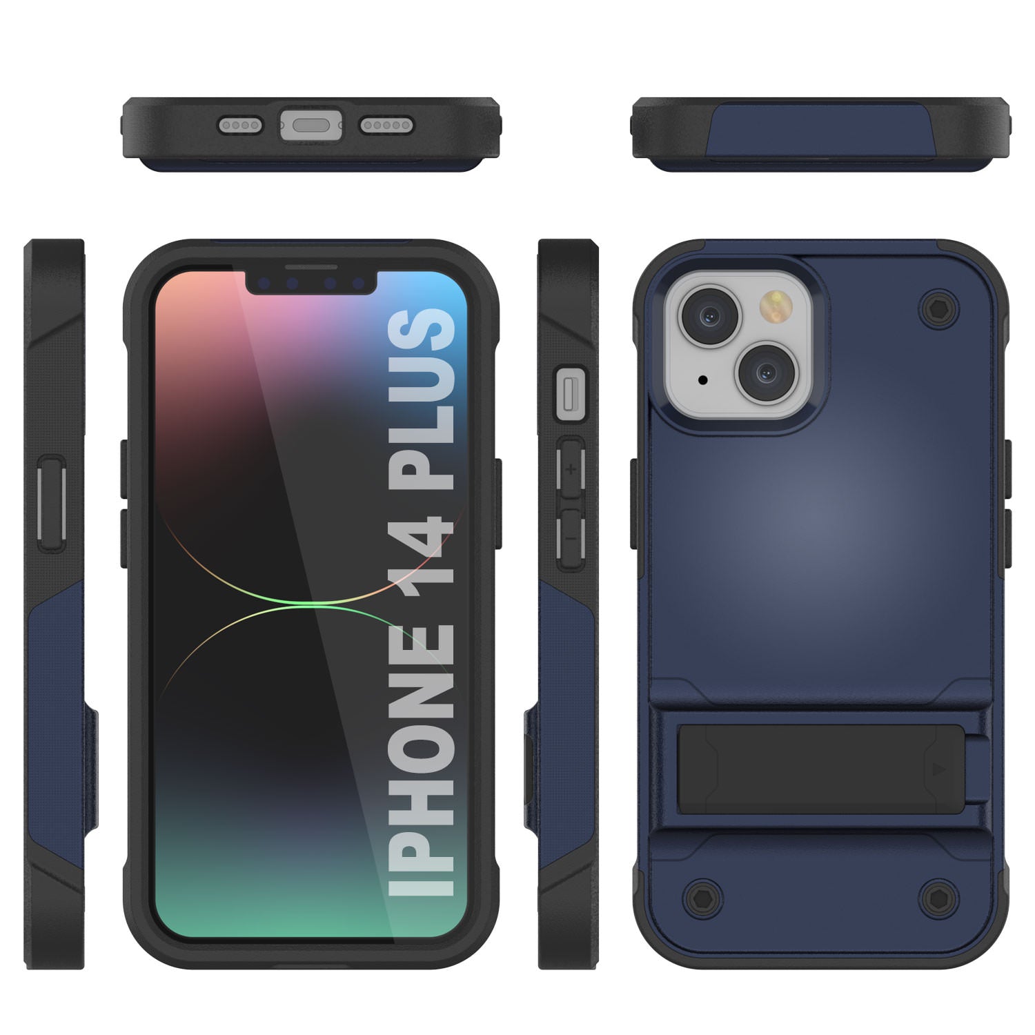 Capa Punkcase iPhone 14 Plus [Série Reliance] Capa Híbrida Protetora de Grau Militar com Suporte Integrado [Azul Marinho-Preto]