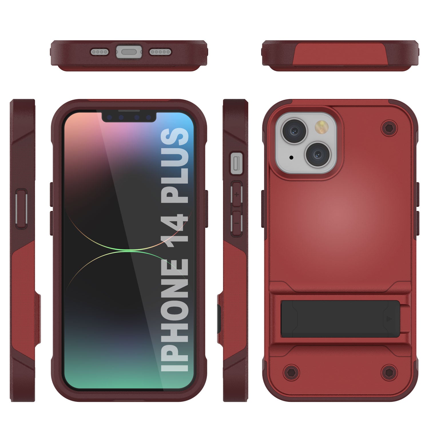 Capa Punkcase iPhone 14 Plus [Série Reliance] Capa híbrida protetora de grau militar com suporte embutido [Vermelho-Rosa]