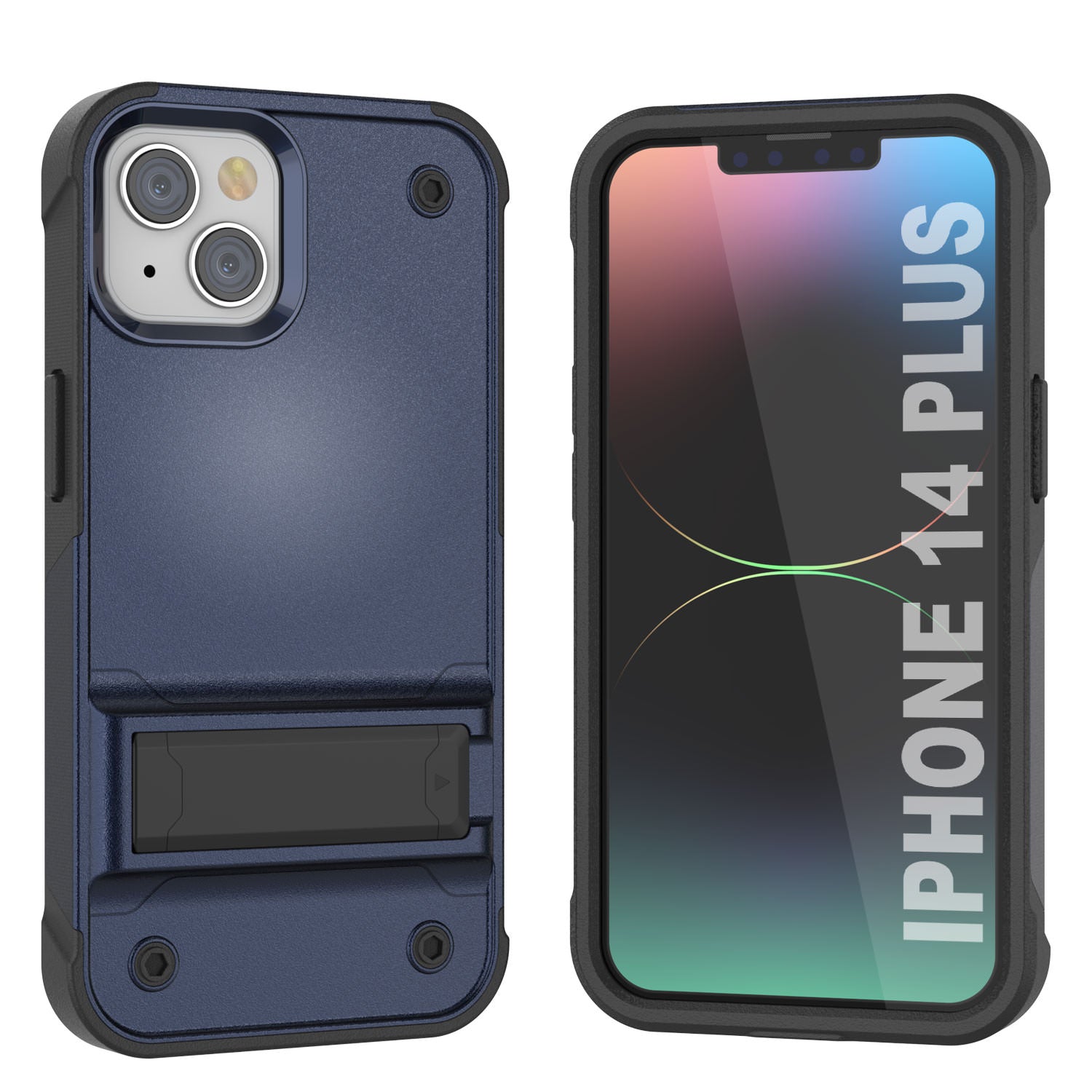 Capa Punkcase iPhone 14 Plus [Série Reliance] Capa Híbrida Protetora de Grau Militar com Suporte Integrado [Azul Marinho-Preto]