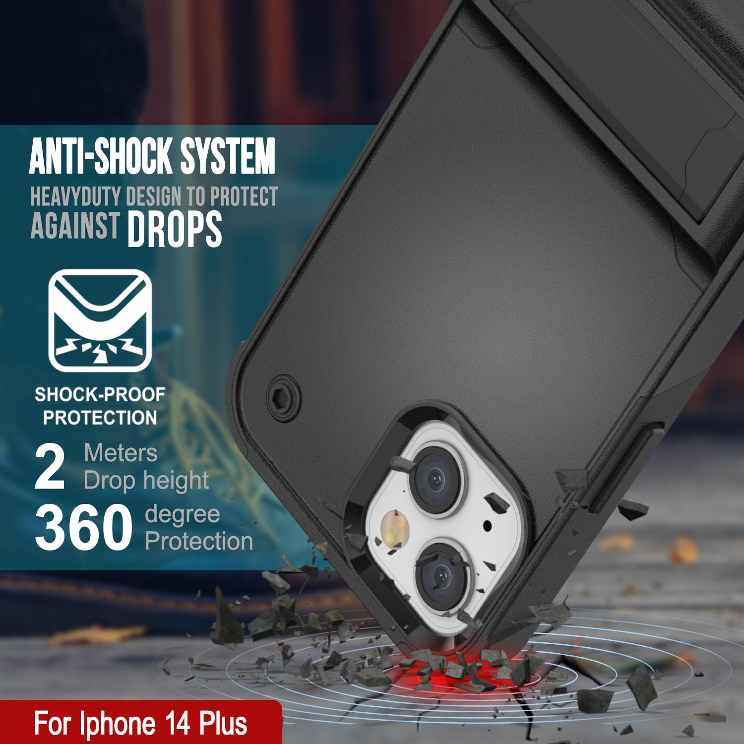 Capa Punkcase para iPhone 14 Plus [Série Reliance] Capa Híbrida Protetora de Grau Militar com Suporte Embutido [Preto]