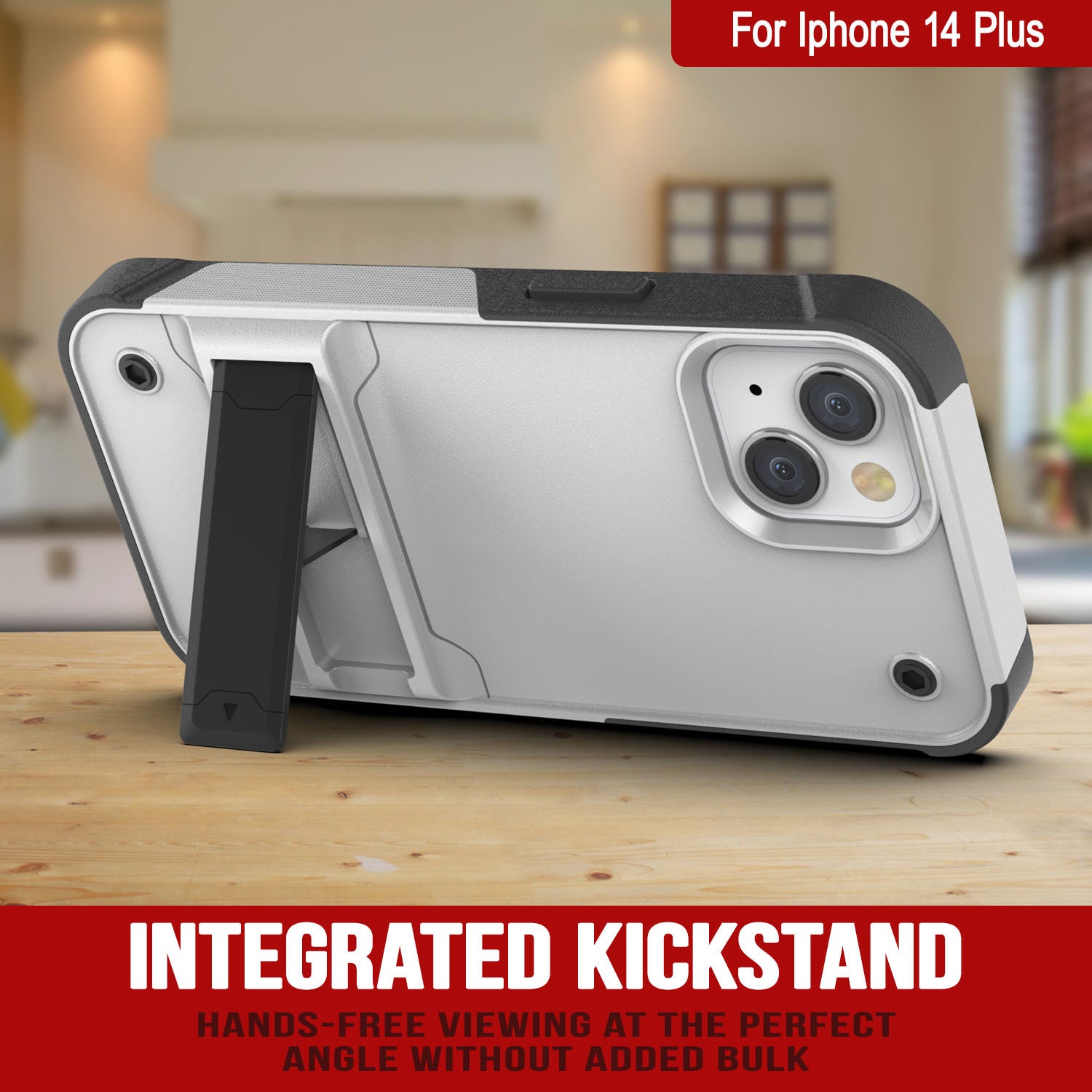 Capa Punkcase para iPhone 14 Plus [Série Reliance] Cobertura Híbrida Protetora de Grau Militar com Suporte Embutido [Branco-Preto]