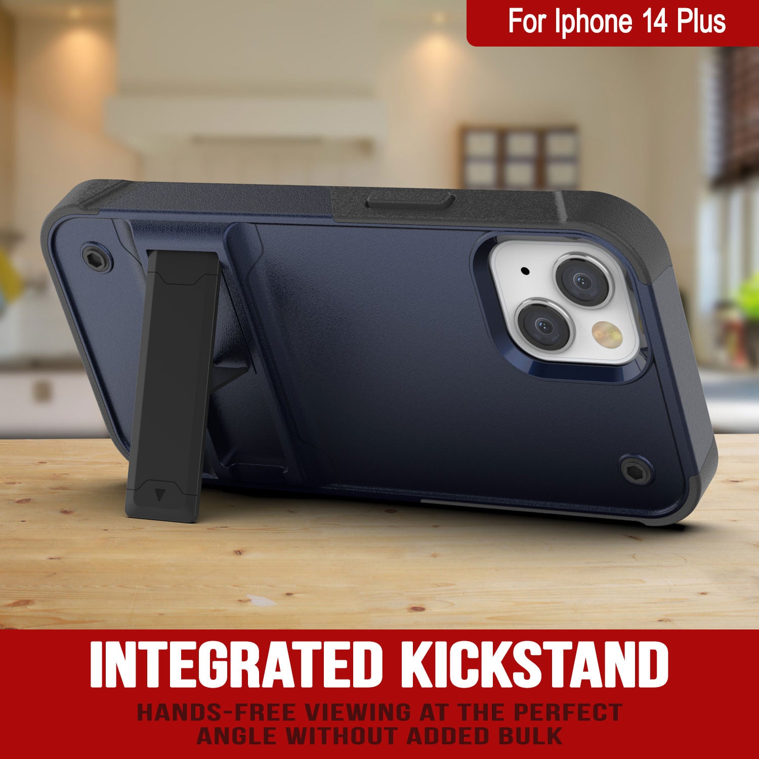 Capa Punkcase iPhone 14 Plus [Série Reliance] Capa Híbrida Protetora de Grau Militar com Suporte Integrado [Azul Marinho-Preto]