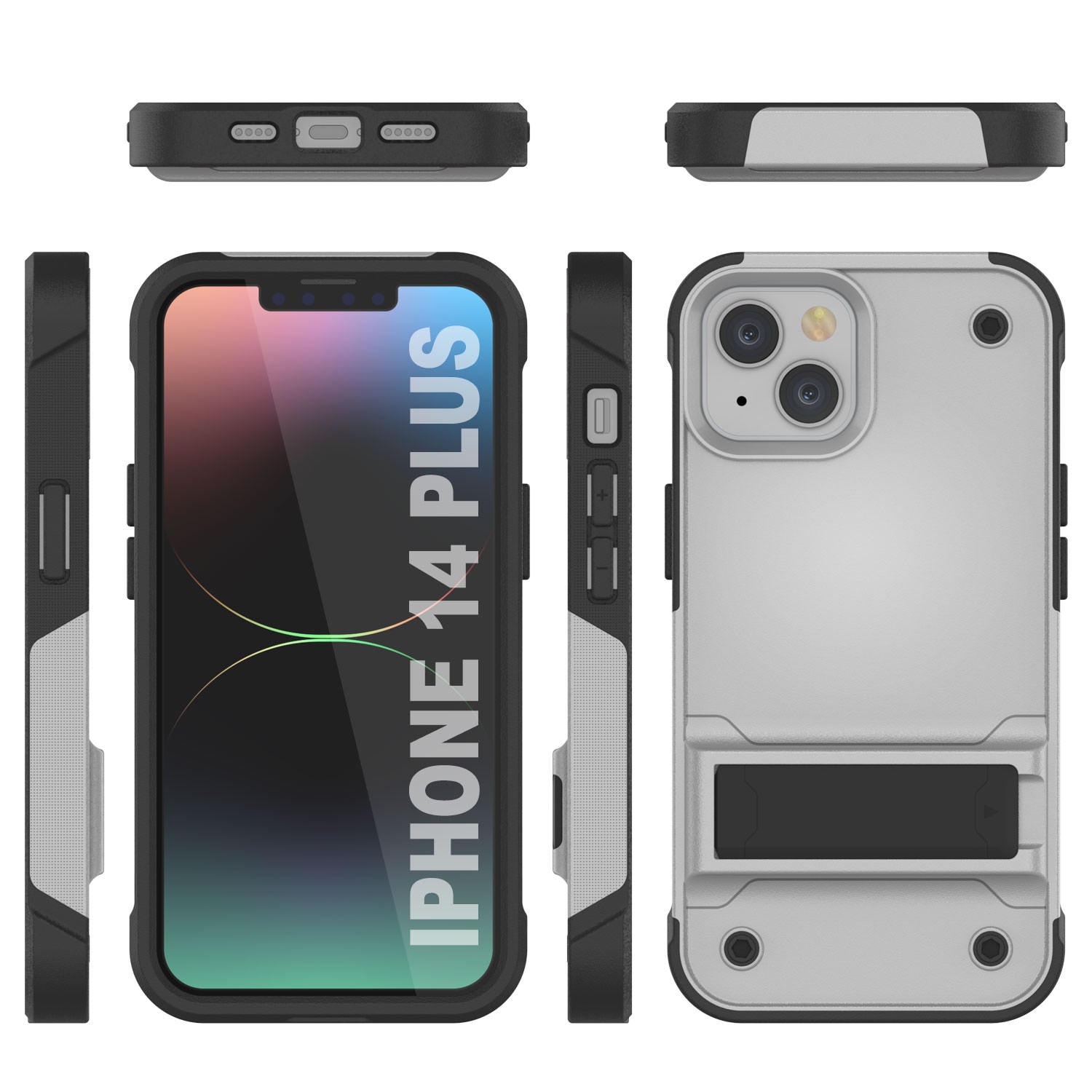 Capa Punkcase para iPhone 14 Plus [Série Reliance] Cobertura Híbrida Protetora de Grau Militar com Suporte Embutido [Branco-Preto]