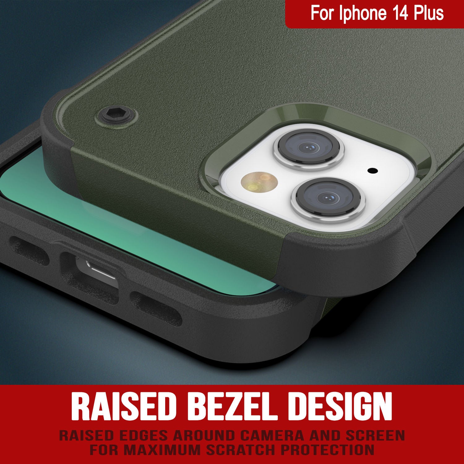 Capa Punkcase para iPhone 14 Plus [Série Reliance] Capa Protetora Híbrida de Grau Militar com Suporte Integrado [Verde Exército-Preto]