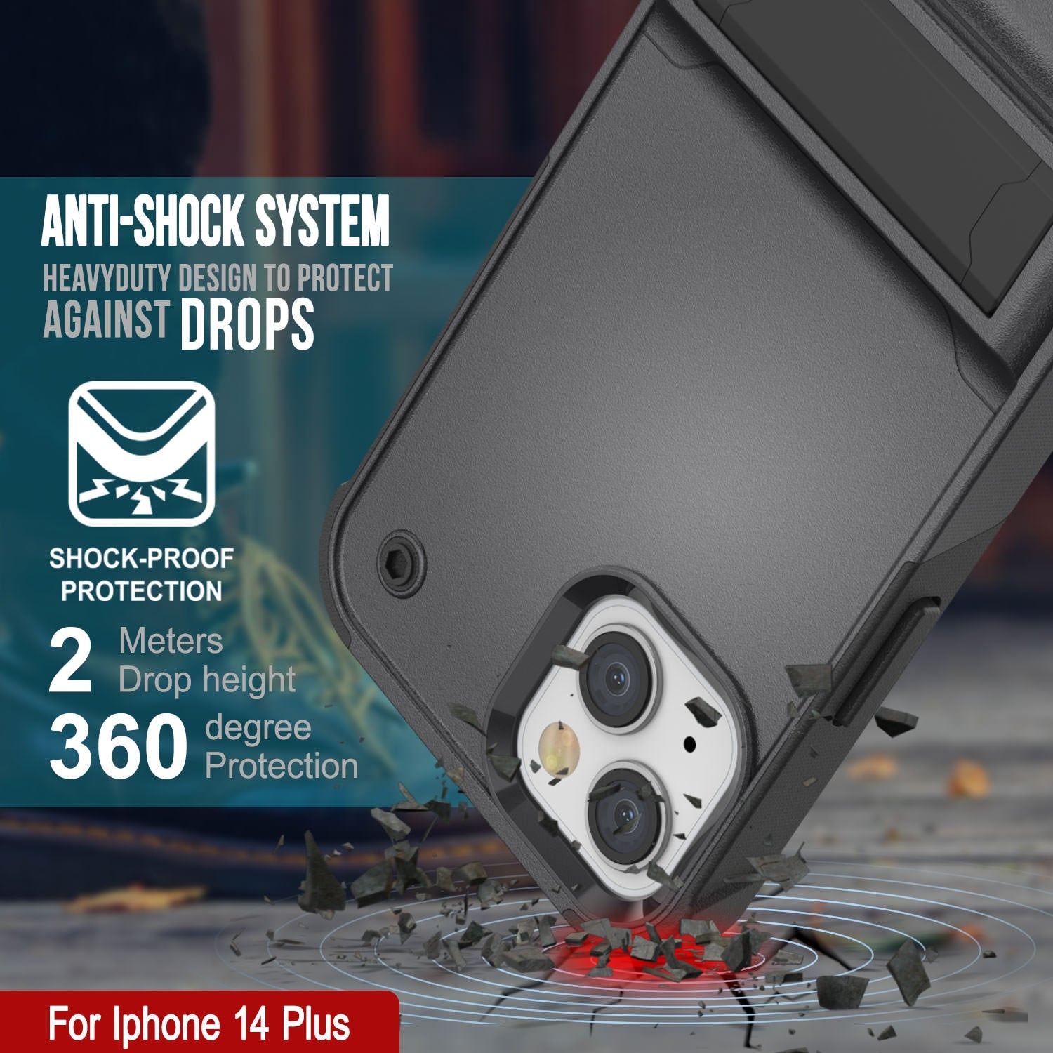 Capa Punkcase para iPhone 14 Plus [Série Reliance] Cobertura Híbrida Protetora de Grau Militar com Suporte Embutido [Cinza-Preto]