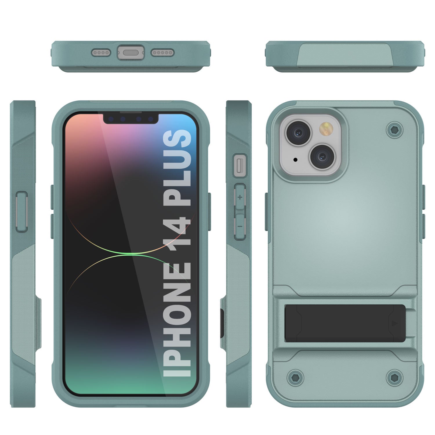 Capa Punkcase iPhone 14 Plus [Série Reliance] Capa Híbrida Protetora de Grau Militar com Suporte Incorporado [Verde]