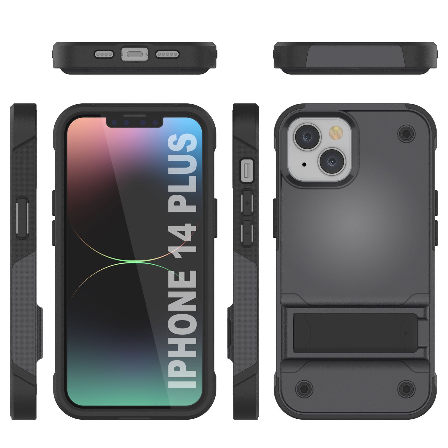 Capa Punkcase para iPhone 14 Plus [Série Reliance] Cobertura Híbrida Protetora de Grau Militar com Suporte Embutido [Cinza-Preto]