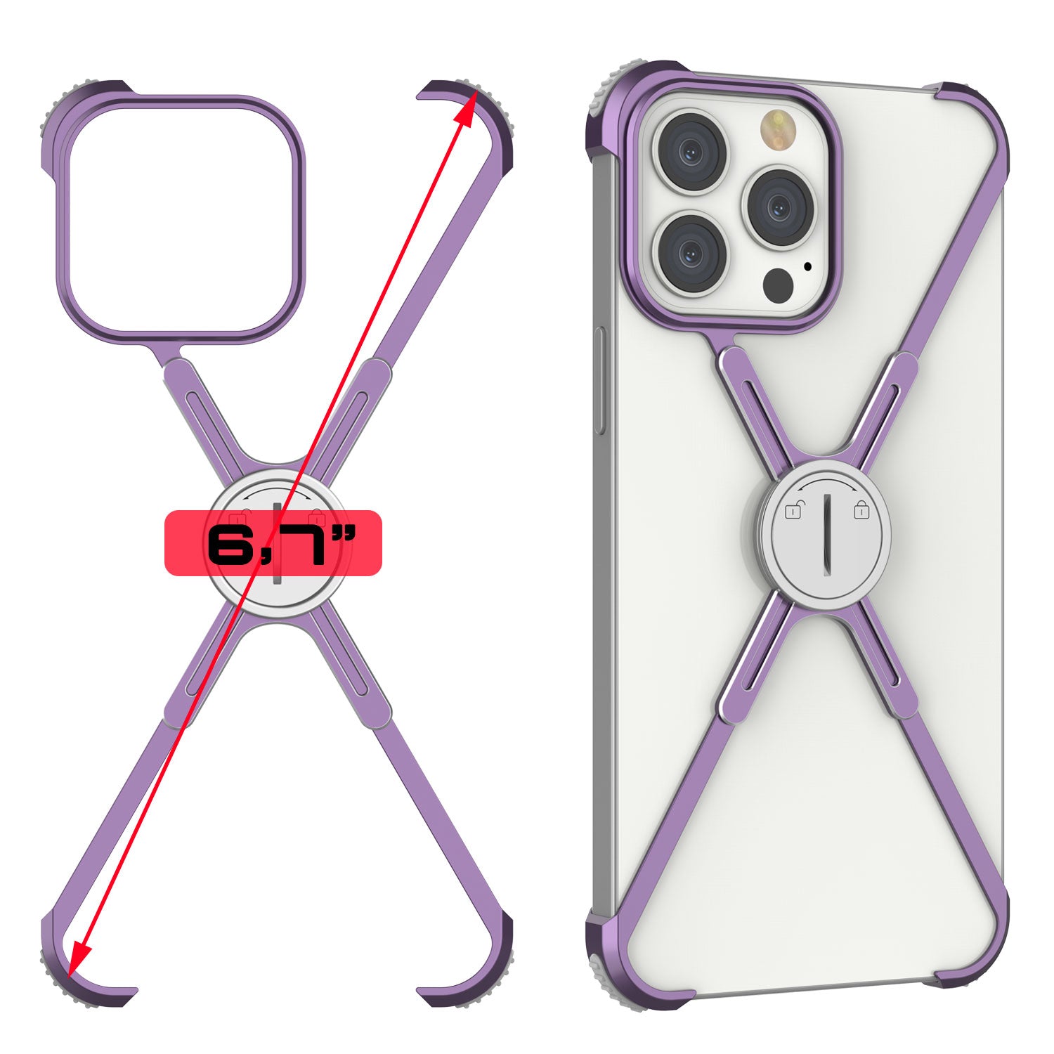 Capa Punkcase iPhone 14 Pro Max Bumper [Série Backbone] Ultra Slim Minimalista em Alumínio Metal X-Frame para iPhone 14 Pro Max (2022) (6.7") [Roxo]