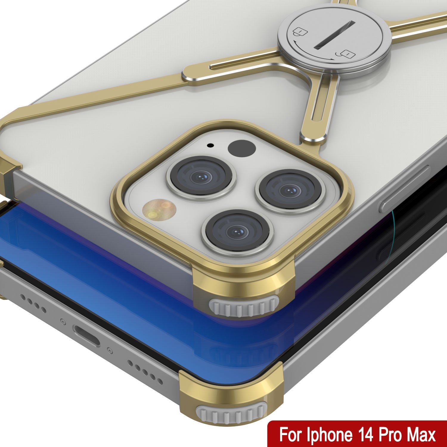 Capa Punkcase iPhone 14 Pro Max Bumper [Série Backbone] Ultra Fina Minimalista em Metal de Alumínio X-Frame para iPhone 14 Pro Max (2022) (6.7") [Dourada]